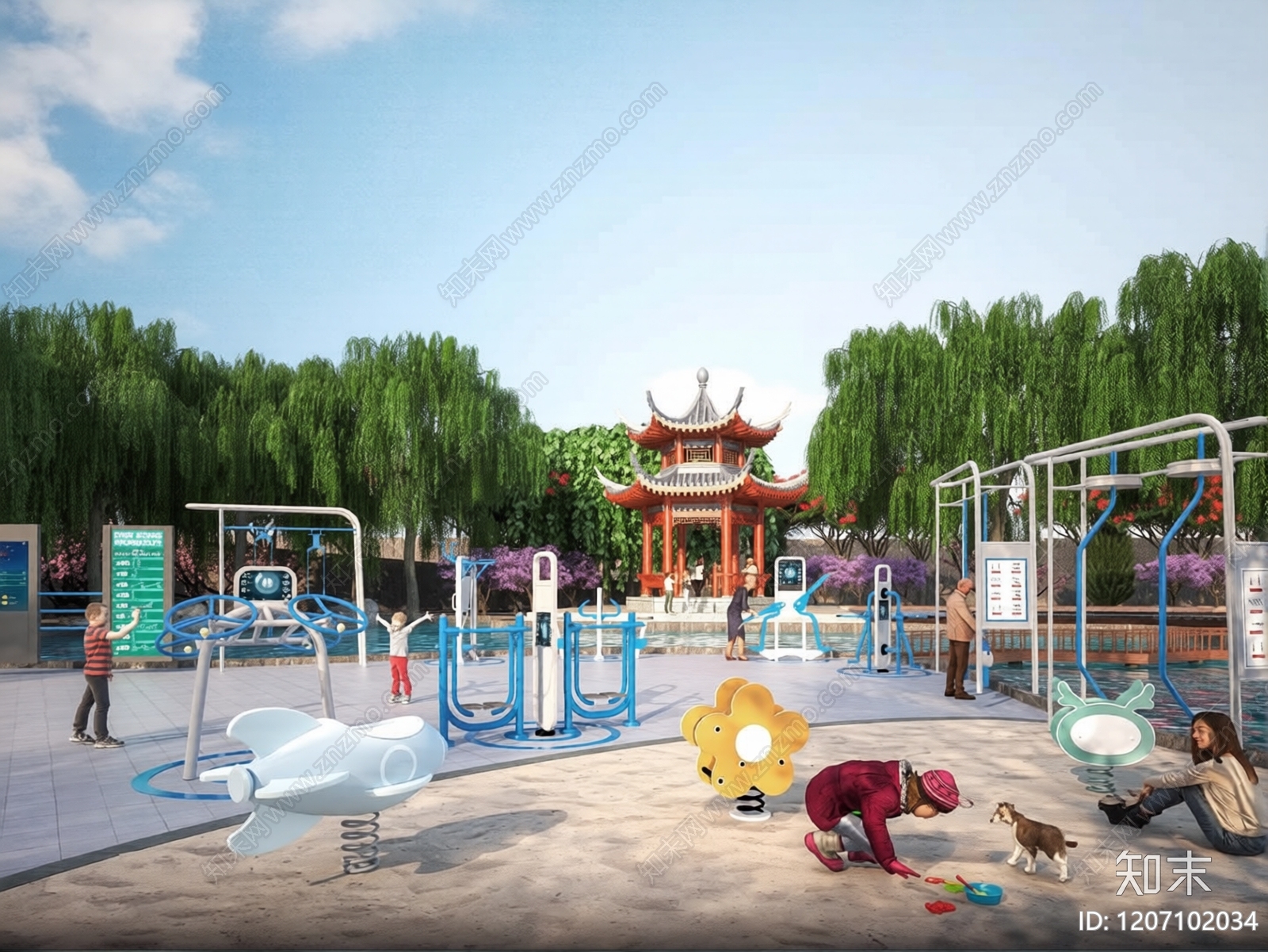 公园休闲锻炼运动广场3D模型下载【ID:1207102034】