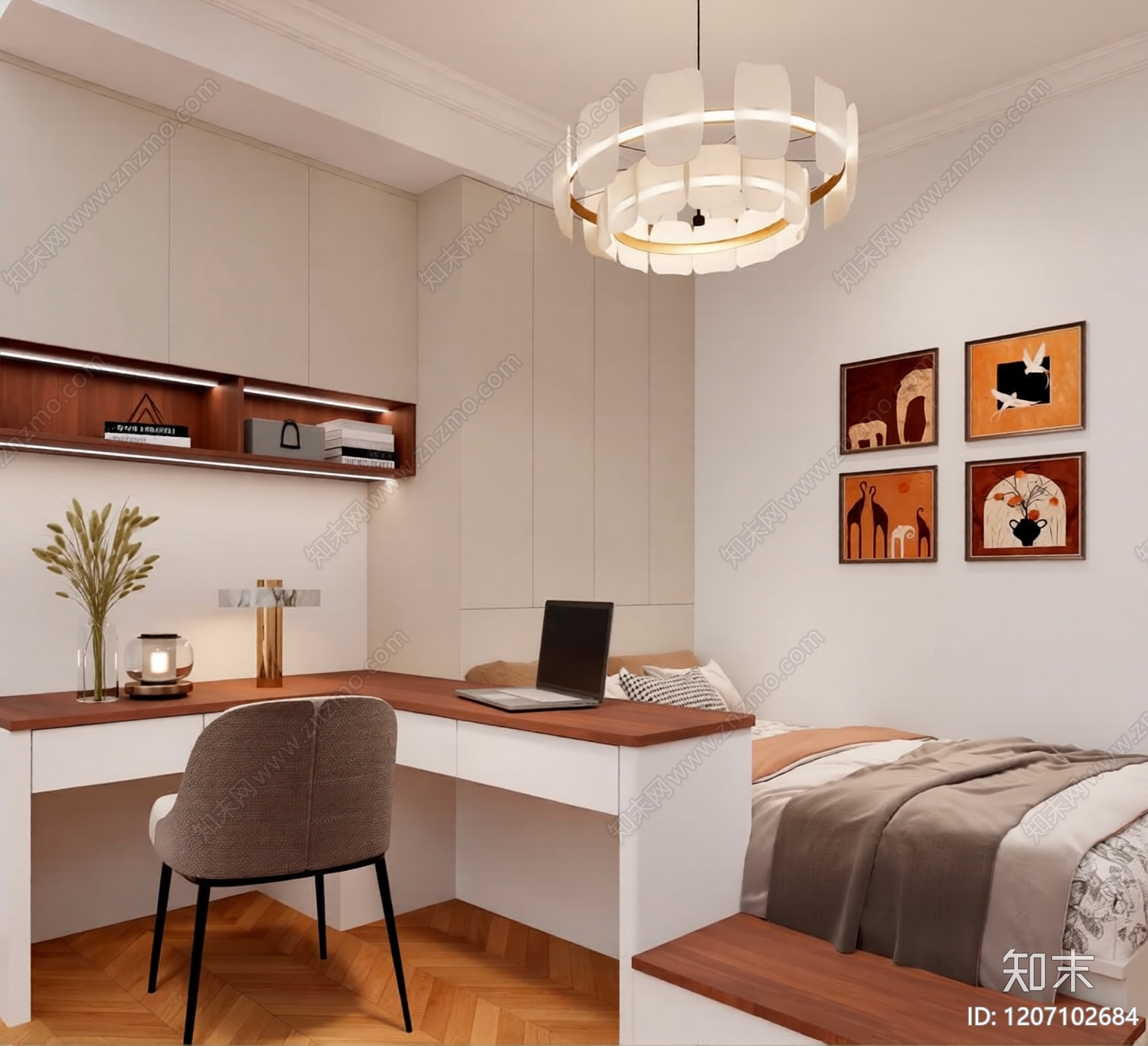 卧室次卧榻榻米书桌3D模型下载【ID:1207102684】