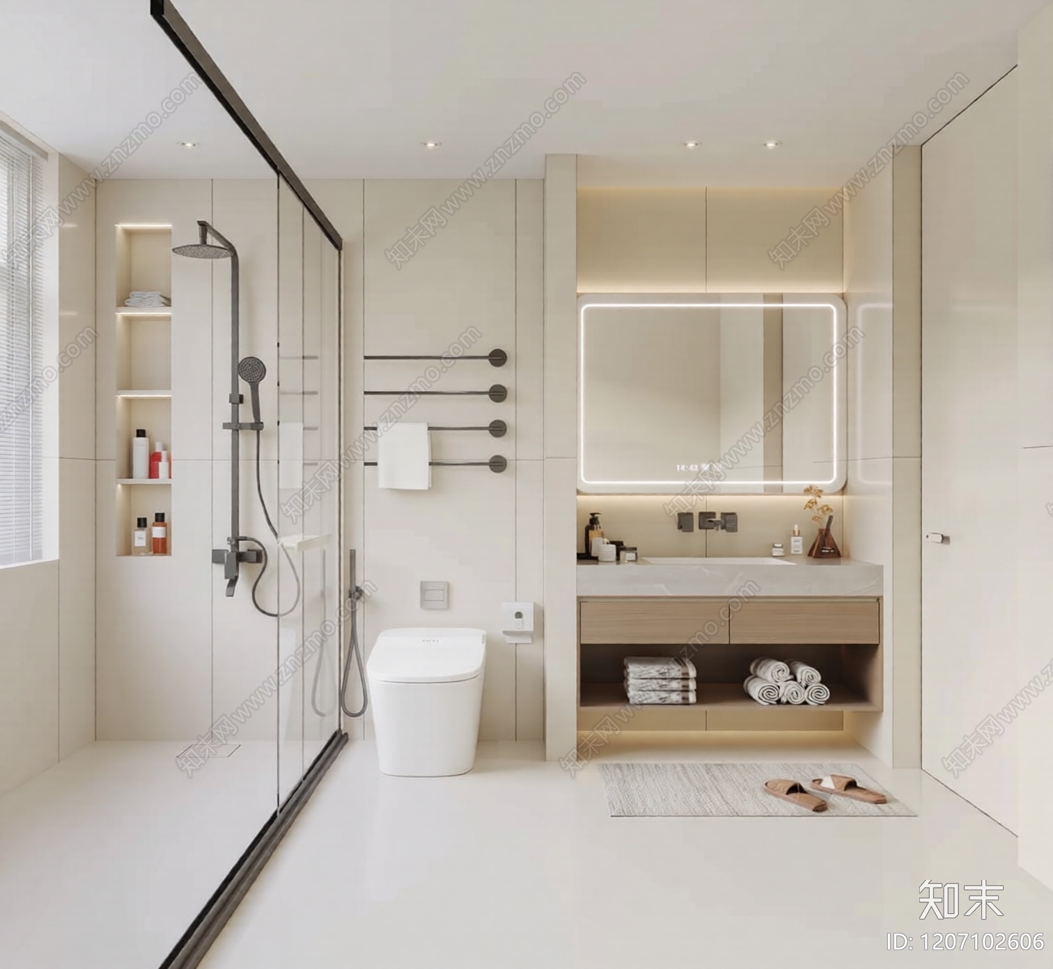 奶油卫生间北欧卫生间3D模型下载【ID:1207102606】