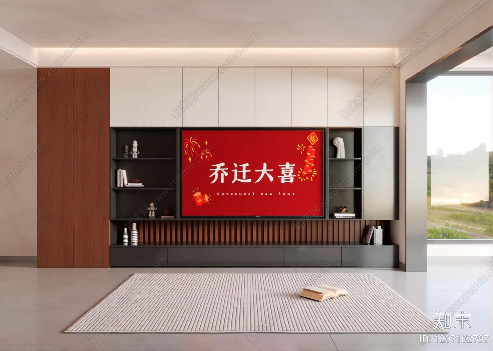 中古风电视柜背景墙3D模型下载【ID:1207102797】