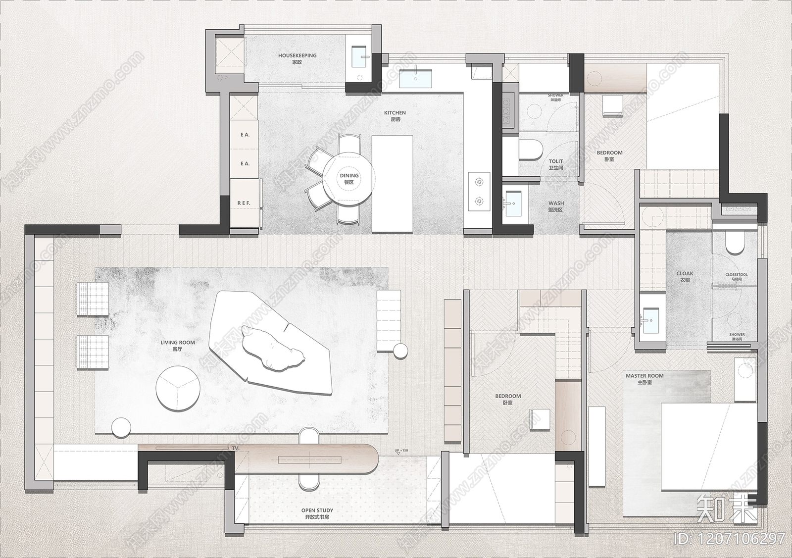 小户型平层施工图下载【ID:1207106297】