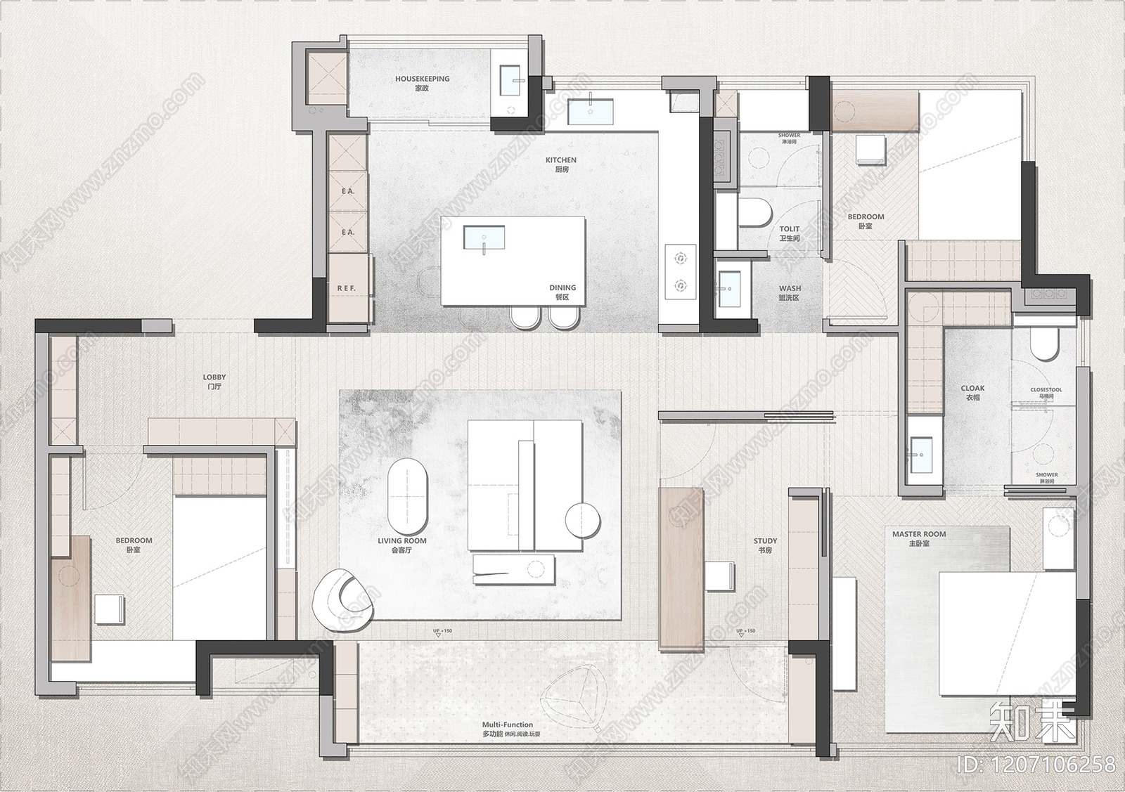 小户型平层施工图下载【ID:1207106258】