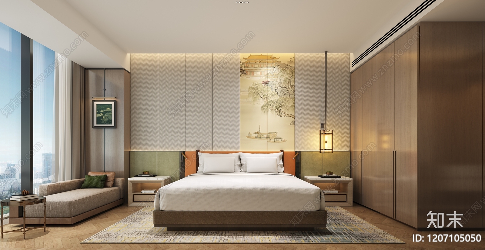 现代新中式家居卧室3D模型下载【ID:1207105050】