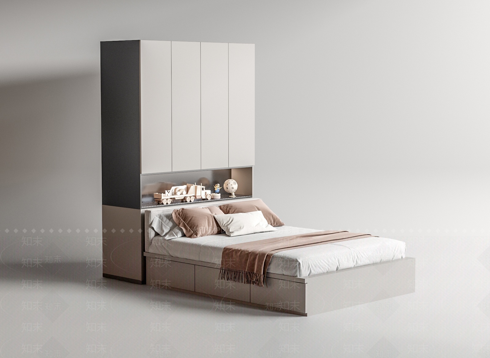 现代榻榻米床SU模型下载【ID:1207107127】