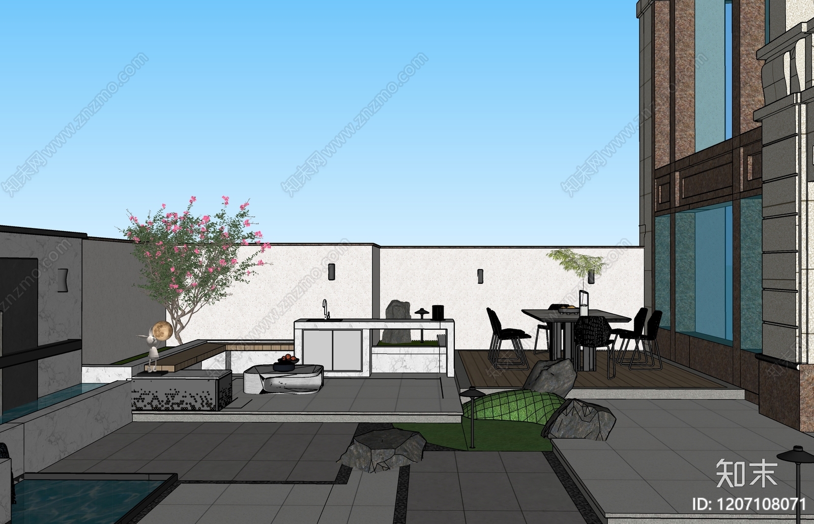 现代轻奢住宅区景观SU模型下载【ID:1207108071】
