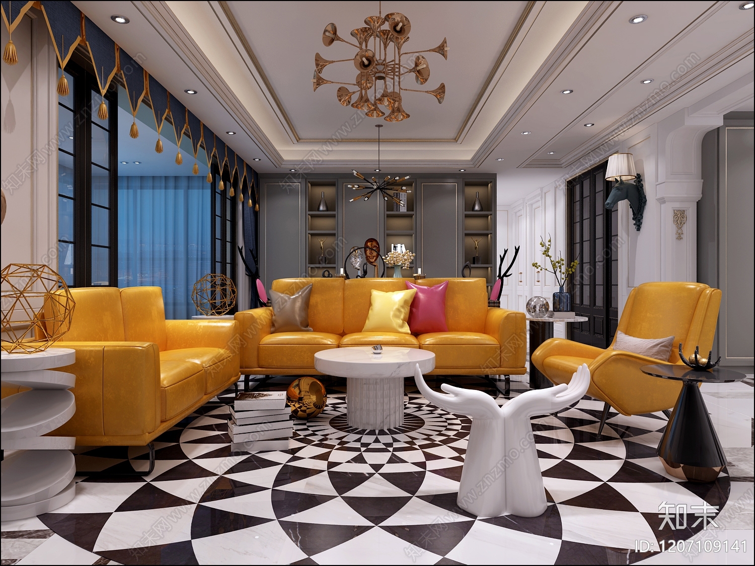 简欧家居客厅3D模型下载【ID:1207109141】