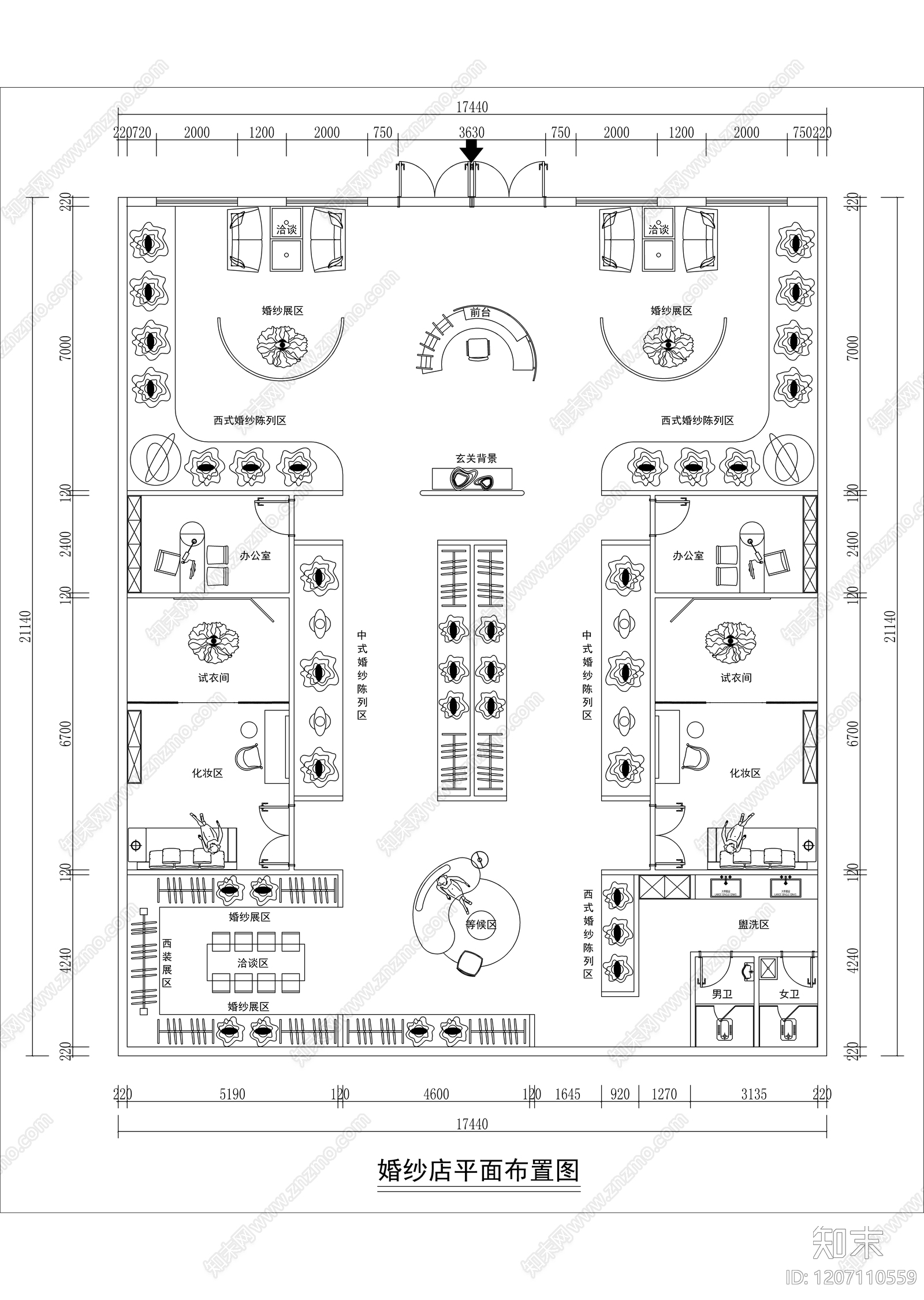 法式奶油婚纱店施工图下载【ID:1207110559】