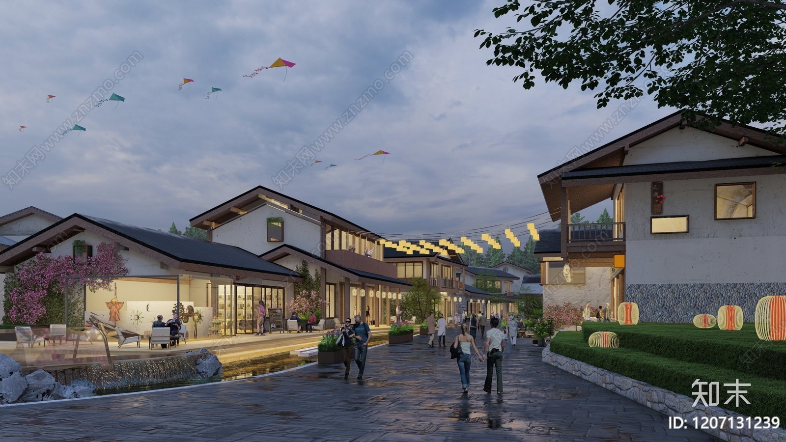 新中式复古商业街SU模型下载【ID:1207131239】