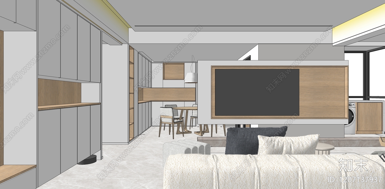 奶油原木客餐厅SU模型下载【ID:1207137937】