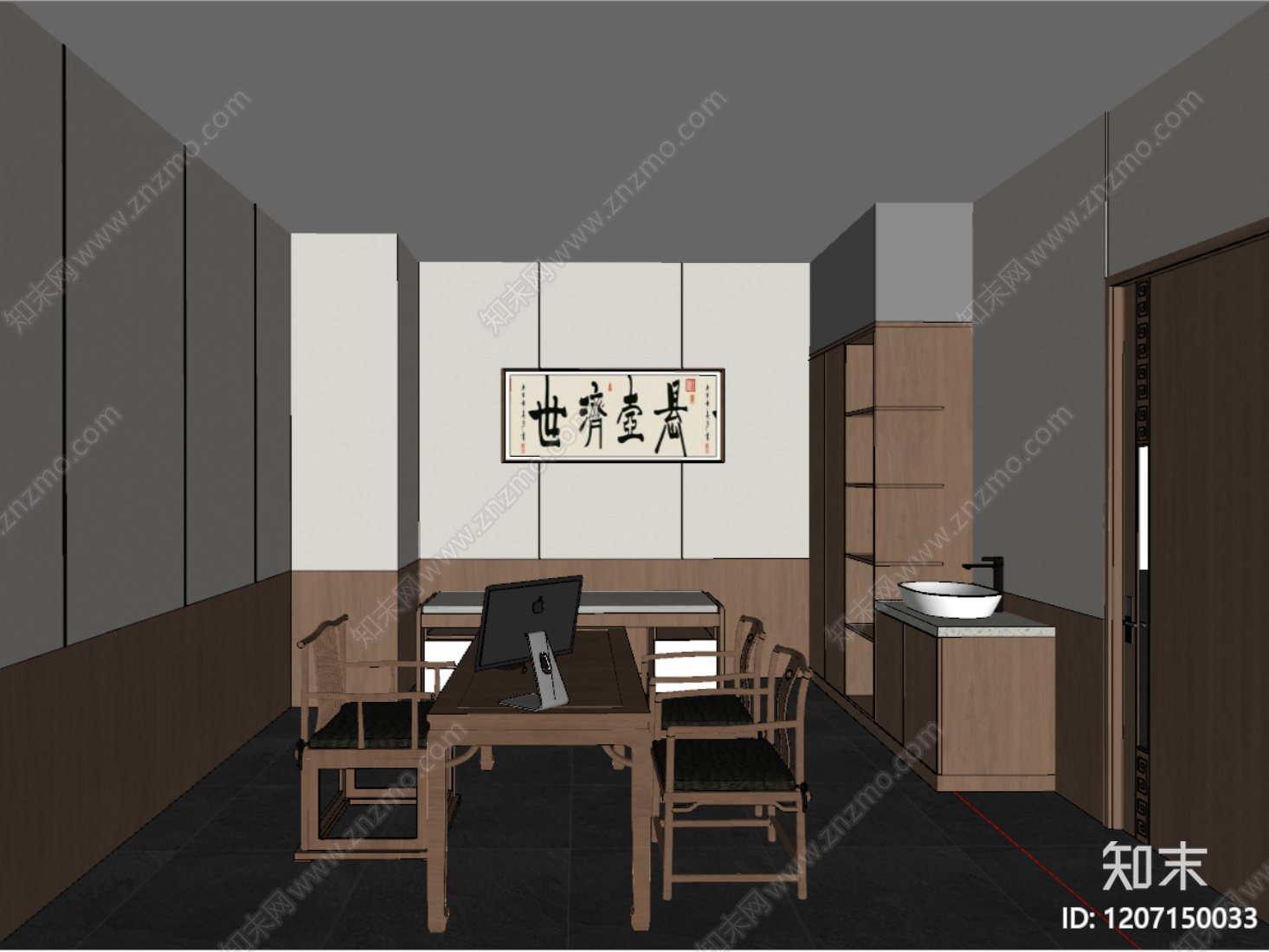 新中式医院SU模型下载【ID:1207150033】