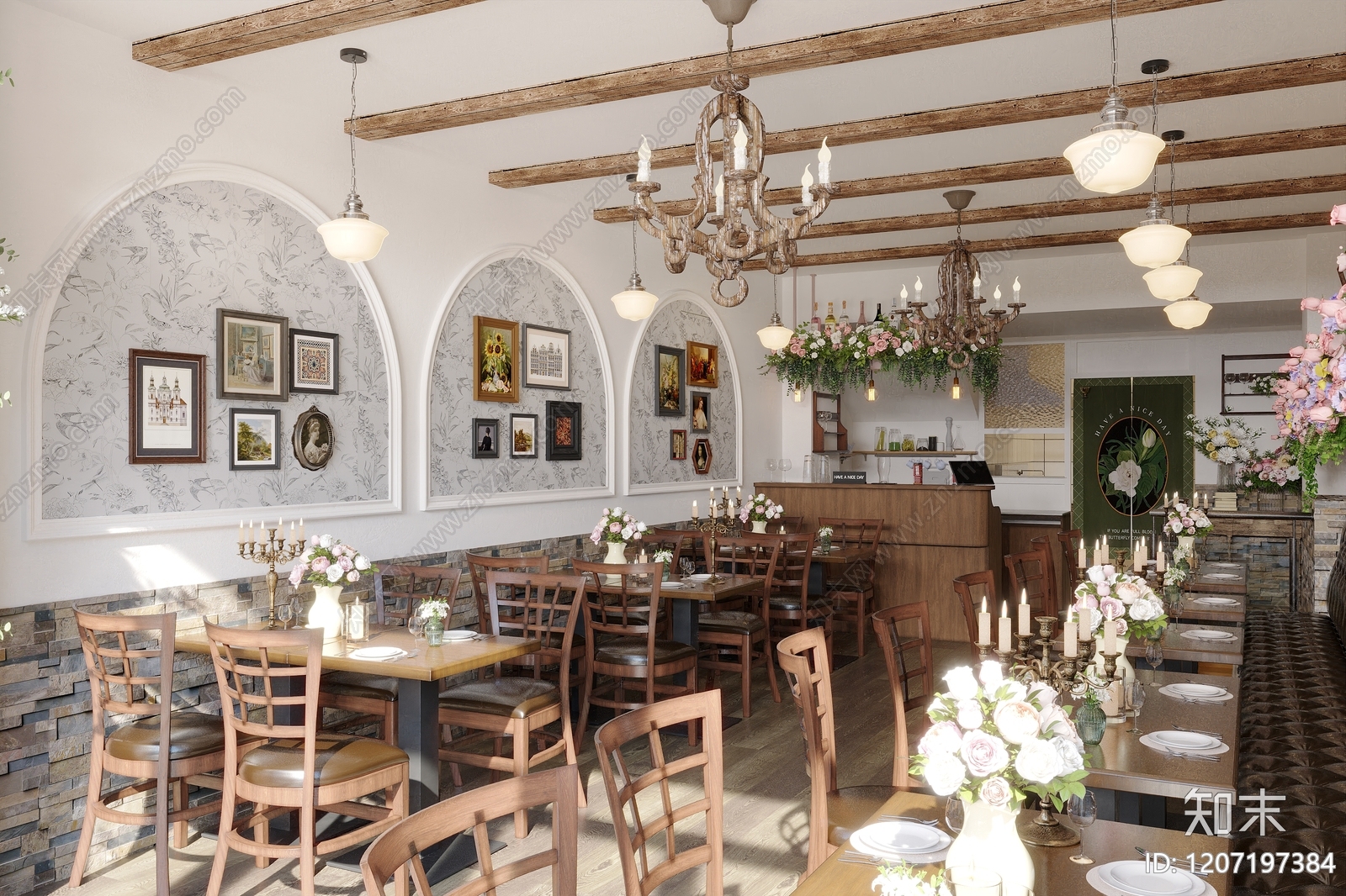 美式法式西餐厅3D模型下载【ID:1207197384】
