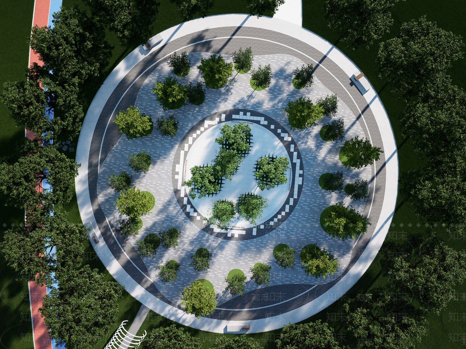 现代圆形广场公园景观SU模型下载【ID:1207236972】