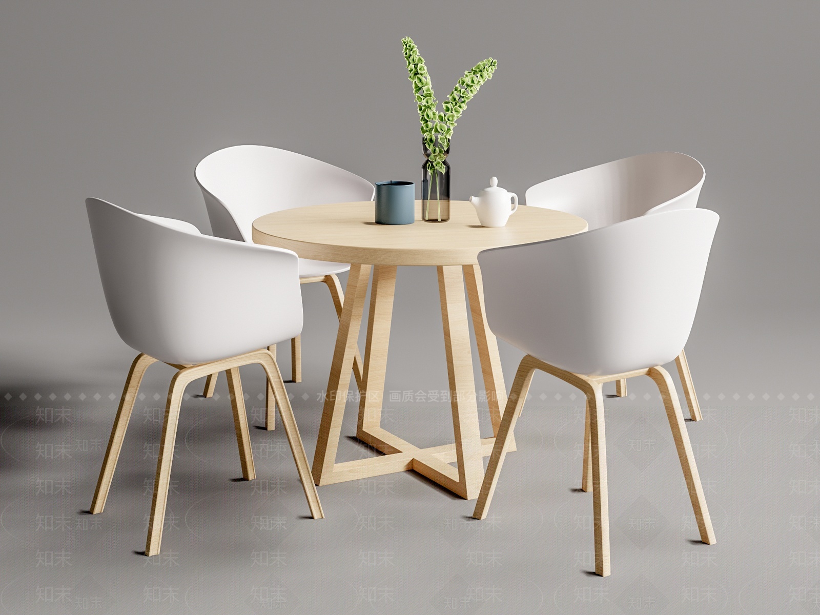 北欧圆形餐桌椅SU模型下载【ID:1207275727】