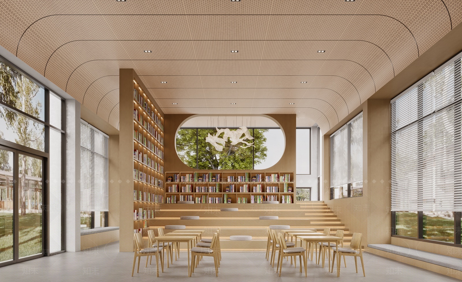 现代原木图书馆3D模型下载【ID:1207337699】
