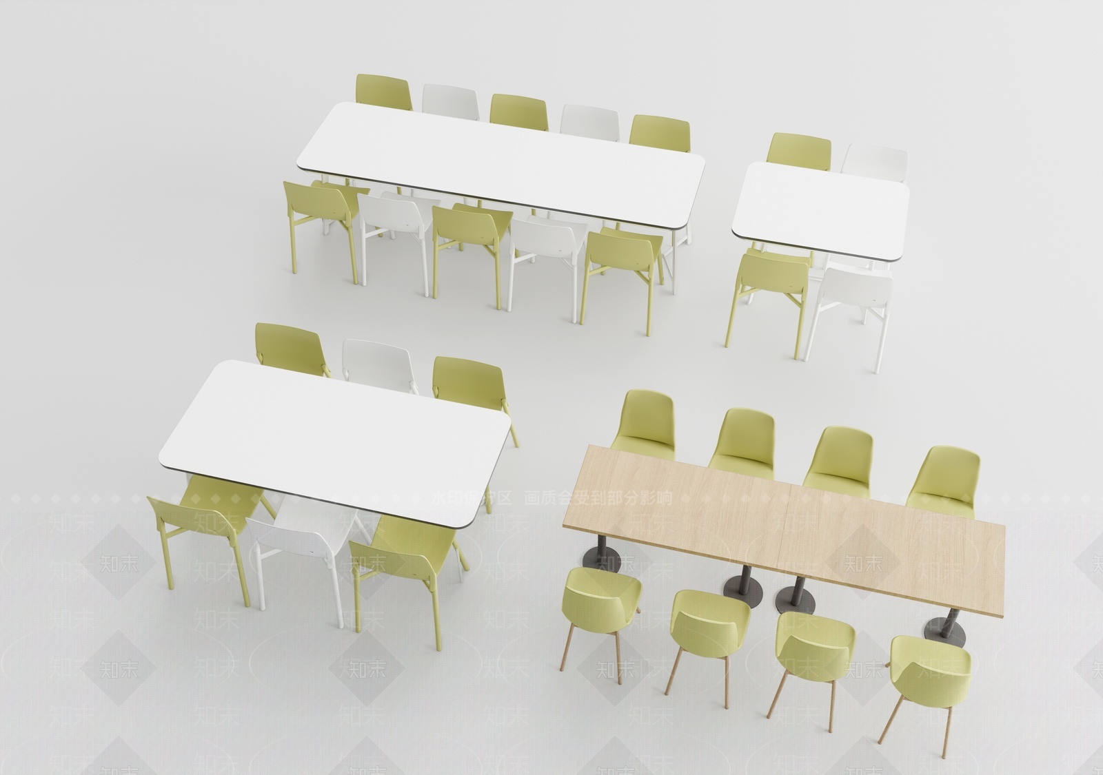 现代食堂餐桌椅组合SU模型下载【ID:1207342923】
