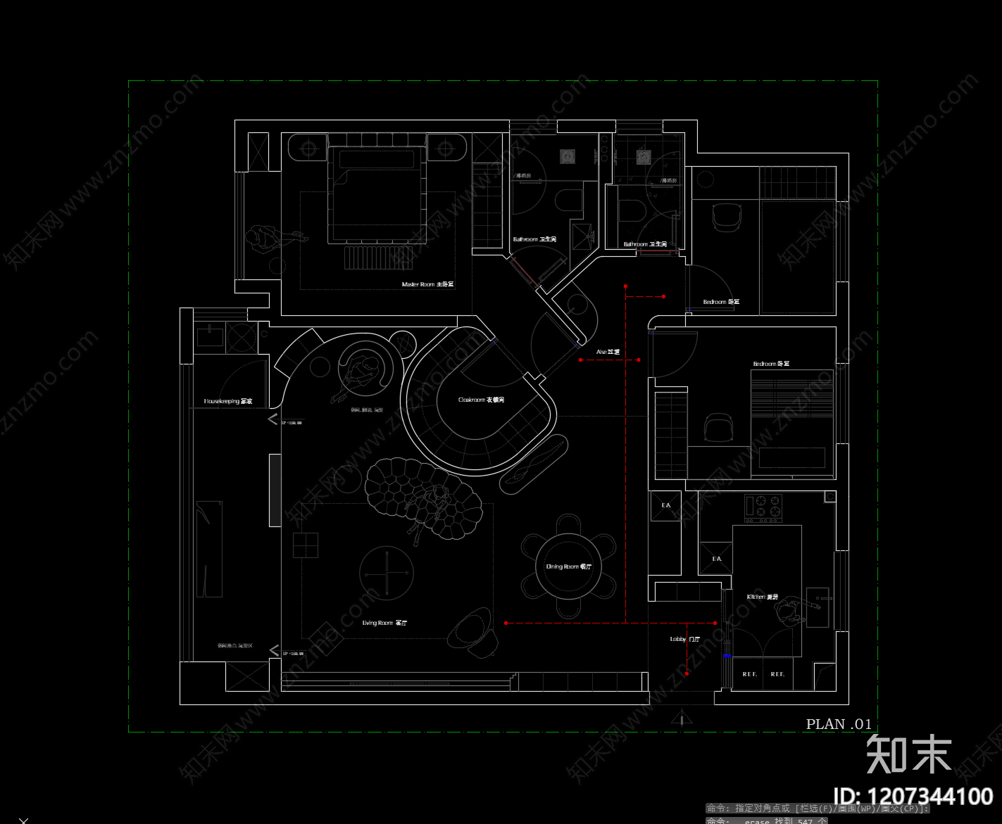 小户型平层cad施工图下载【ID:1207344100】