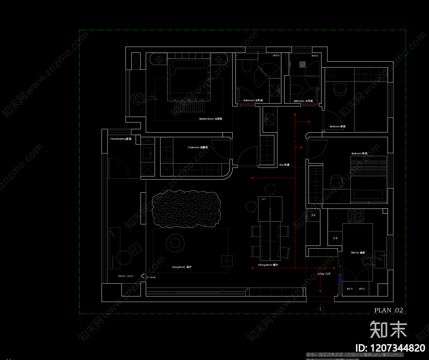 小户型平层cad施工图下载【ID:1207344820】