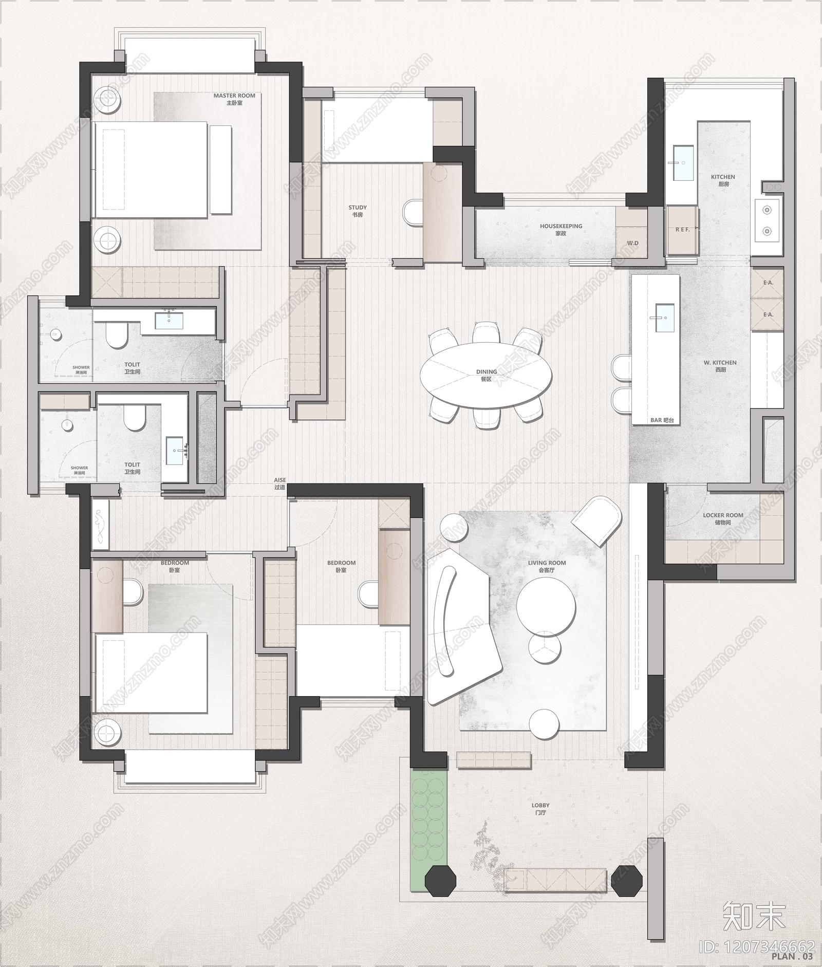 小户型平层cad施工图下载【ID:1207346662】