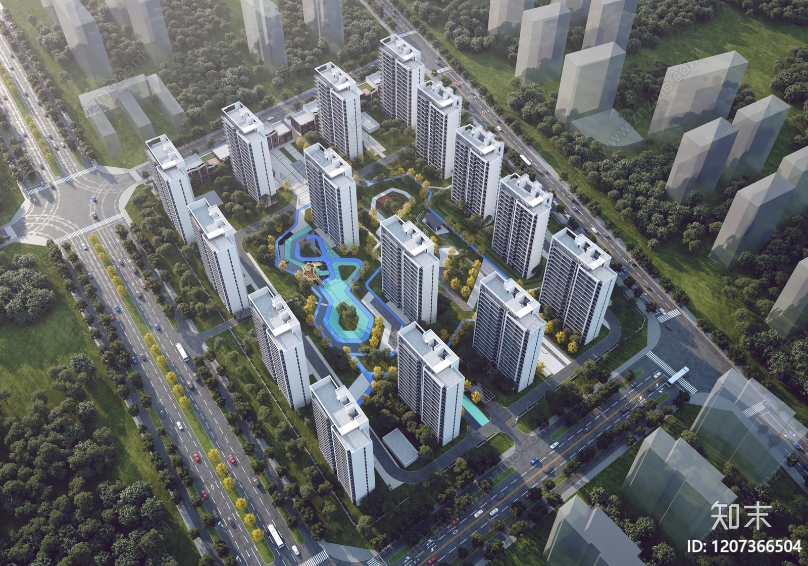现代高层住宅3D模型下载【ID:1207366504】
