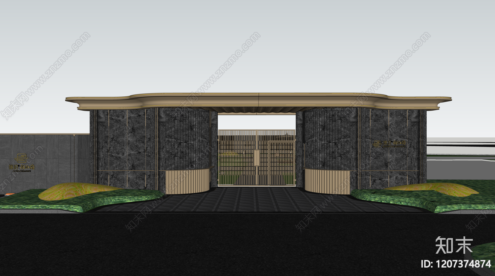 现代新中式小区景观SU模型下载【ID:1207374874】