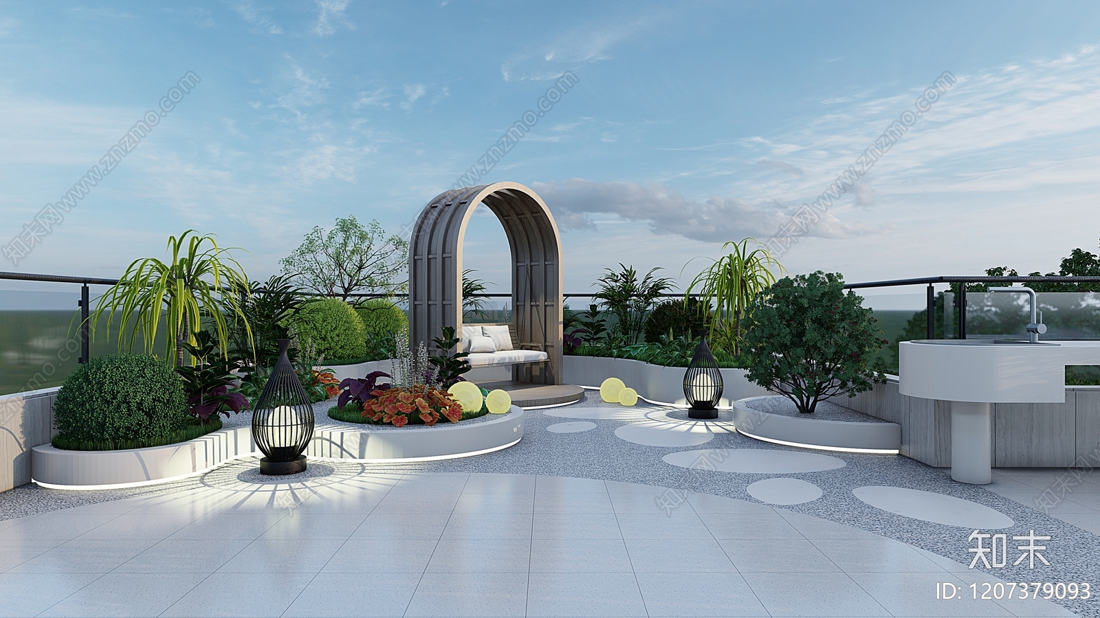 现代侘寂屋顶花园SU模型下载【ID:1207379093】