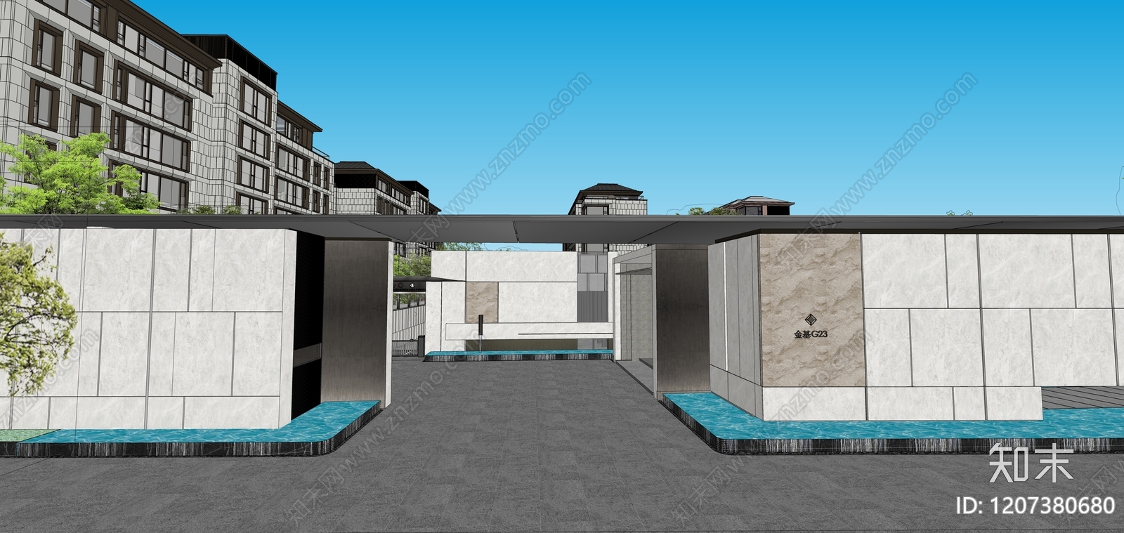 新中式现代小区景观SU模型下载【ID:1207380680】
