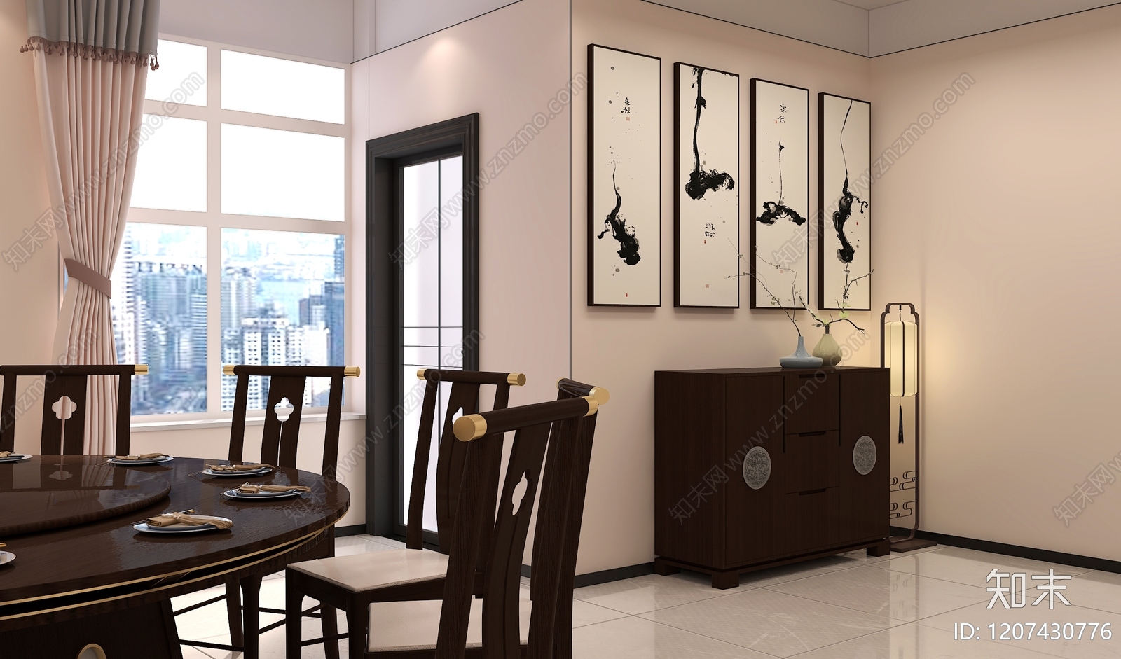 中式新中式餐桌3D模型下载【ID:1207430776】