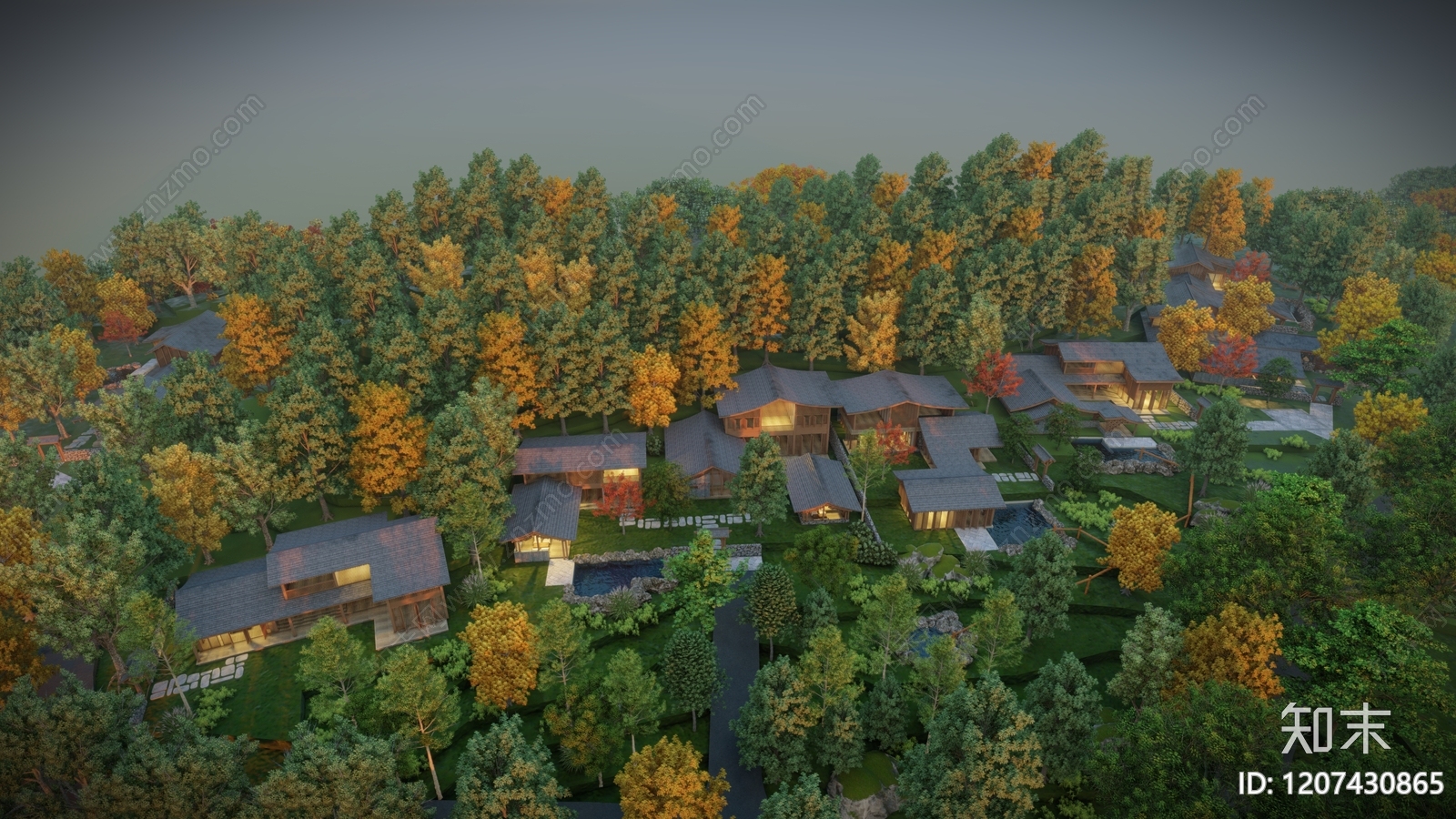 新中式日式民宿建筑SU模型下载【ID:1207430865】