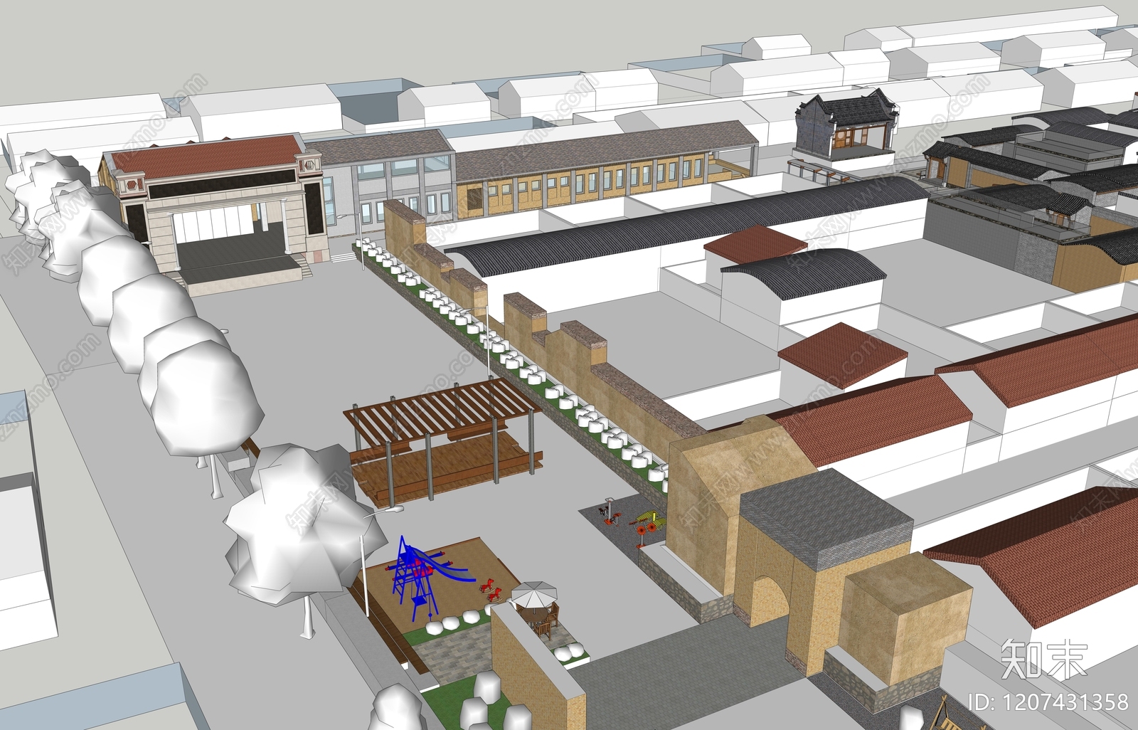 现代中式活动中心SU模型下载【ID:1207431358】