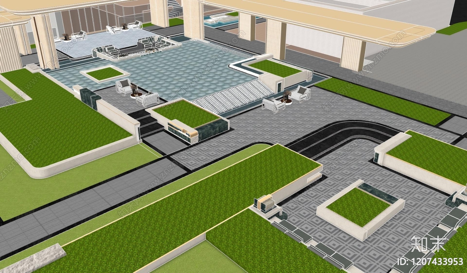 现代轻奢小区景观SU模型下载【ID:1207433953】