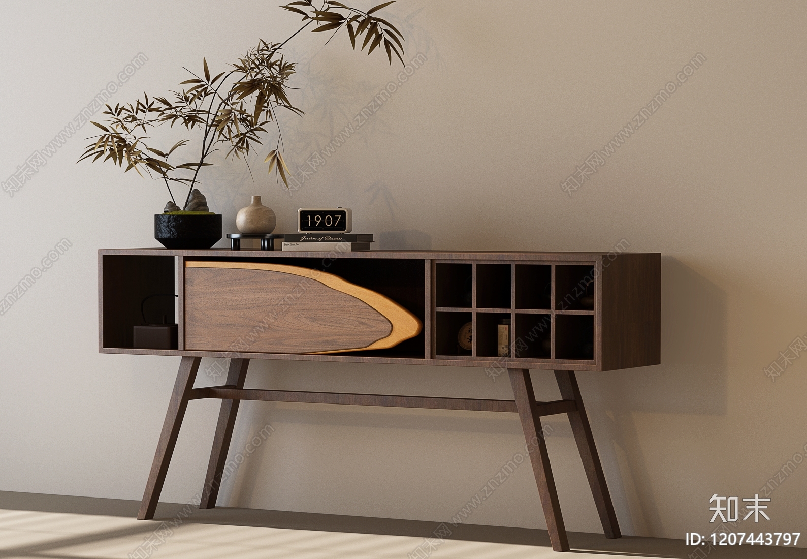 新中式禅意玄关柜3D模型下载【ID:1207443797】