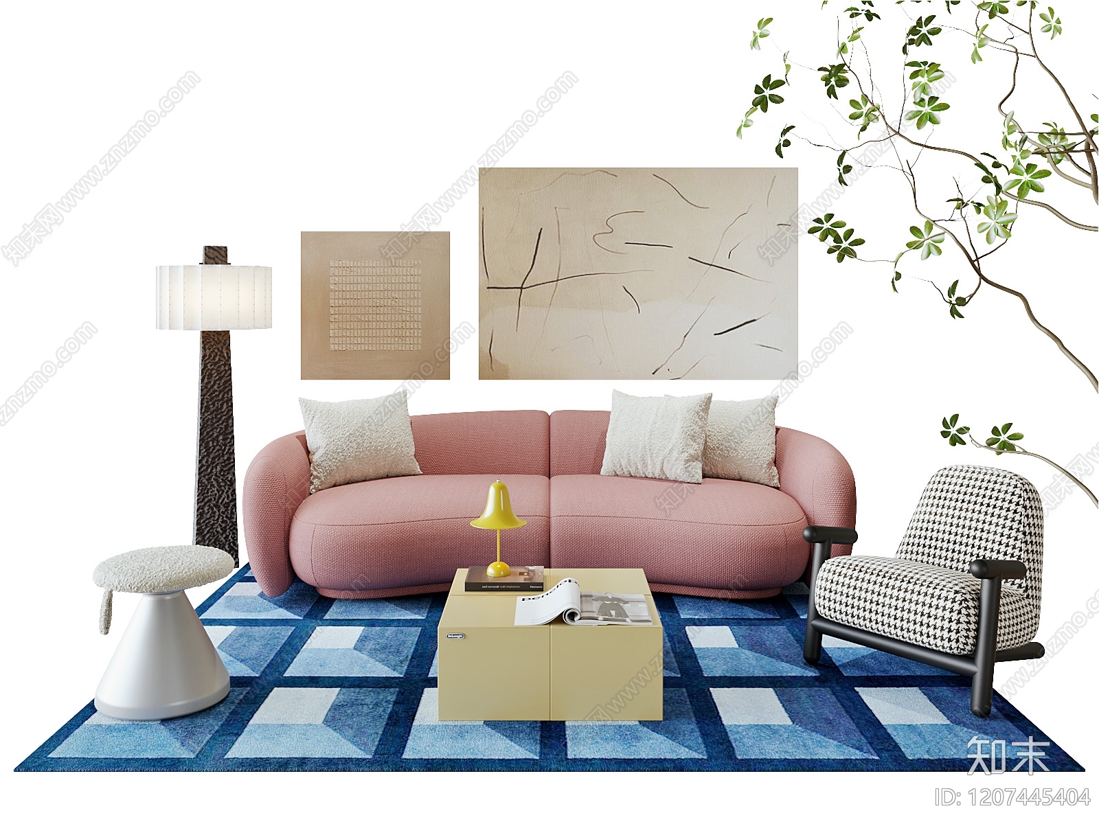法式奶油沙发组合3D模型下载【ID:1207445404】