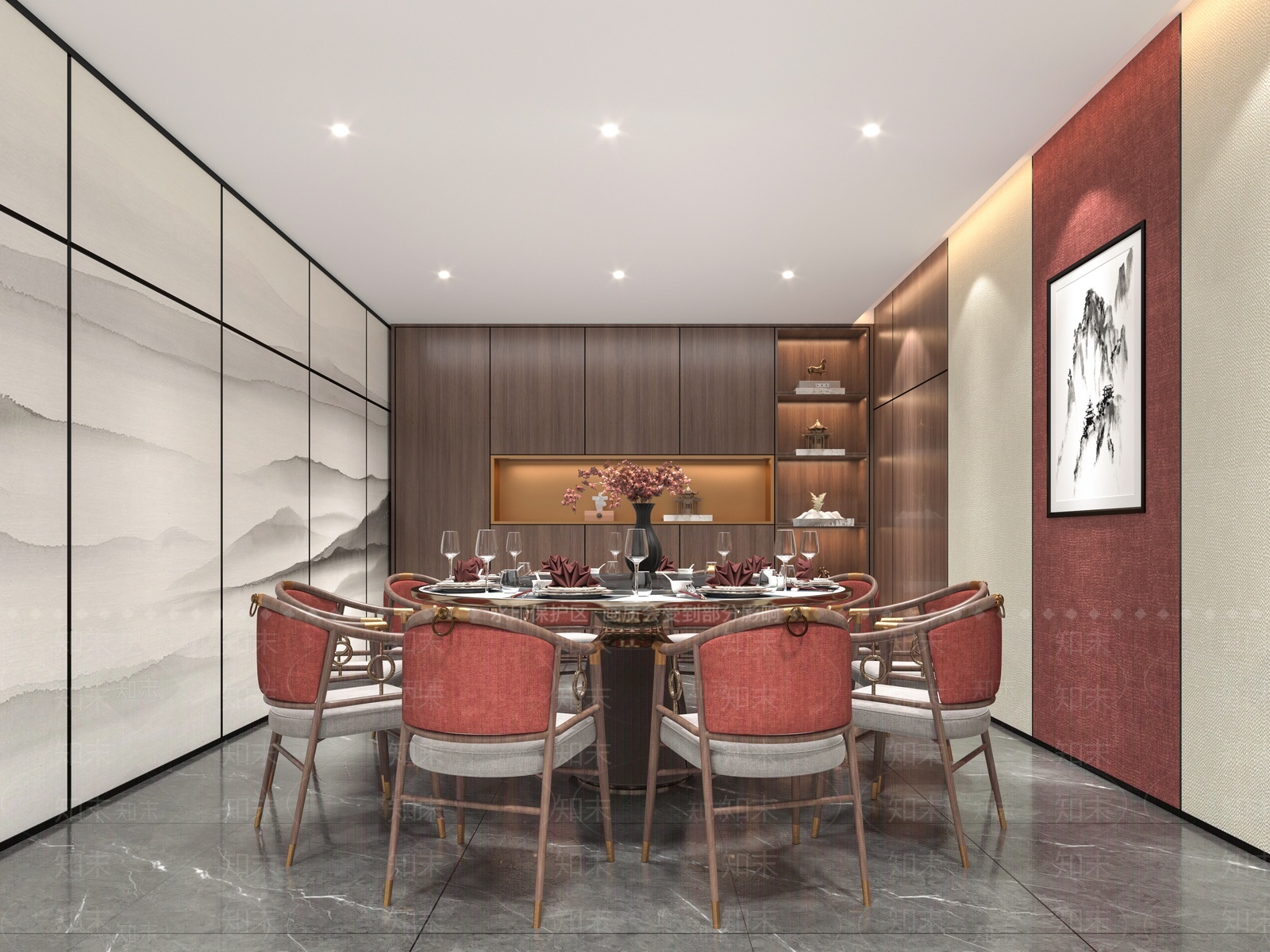 新中式餐厅包间3D模型下载【ID:1207447018】