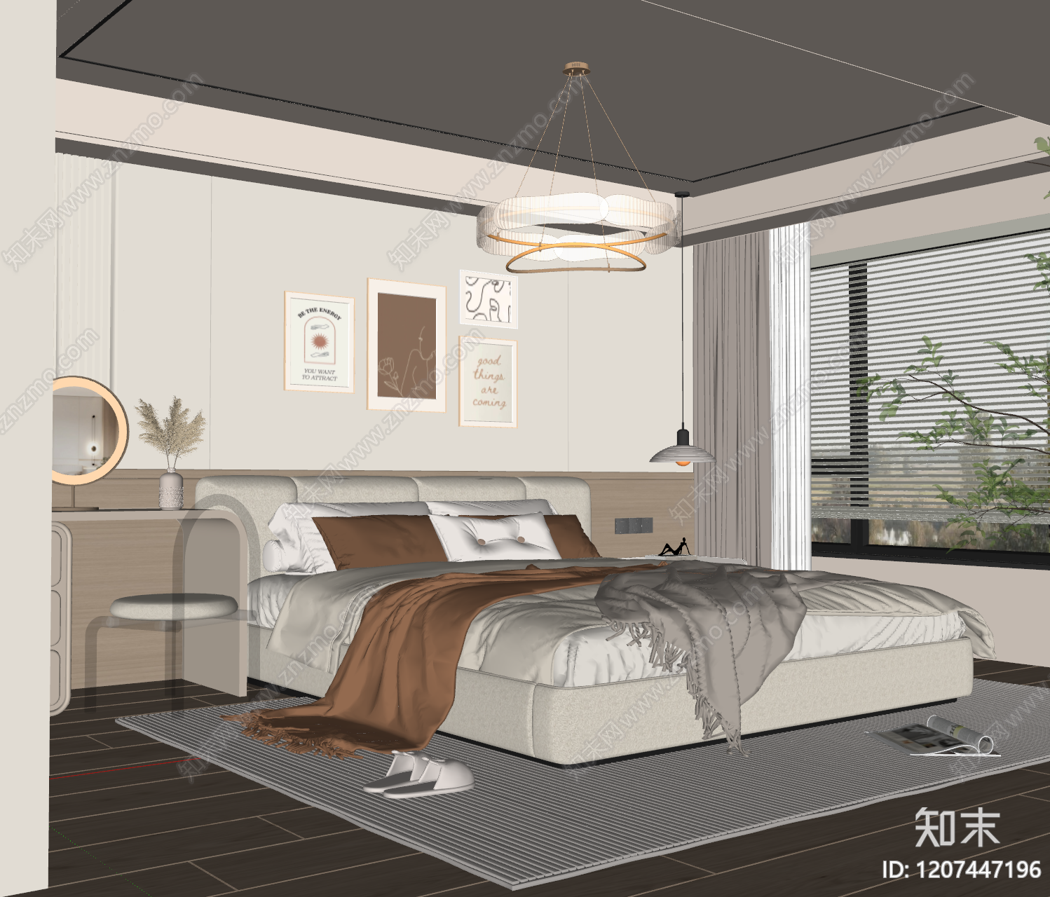 现代奶油家居卧室SU模型下载【ID:1207447196】