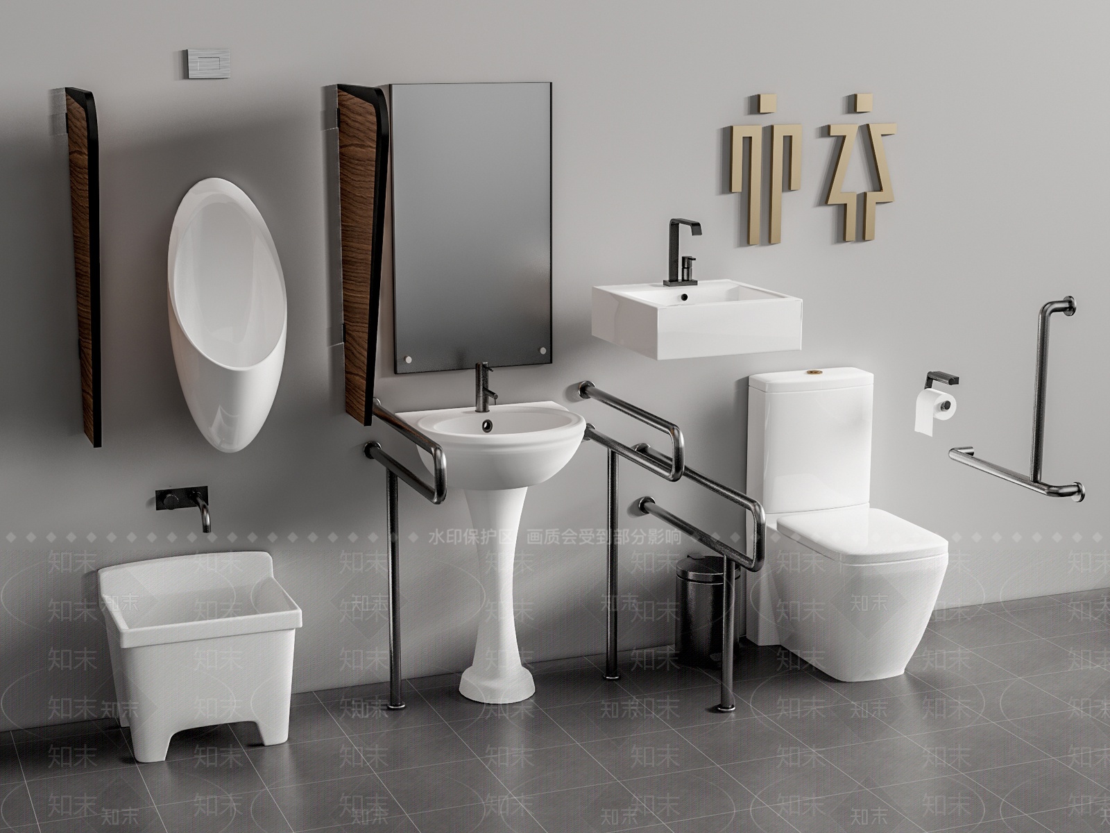 现代无障碍卫生间马桶SU模型下载【ID:1207447228】