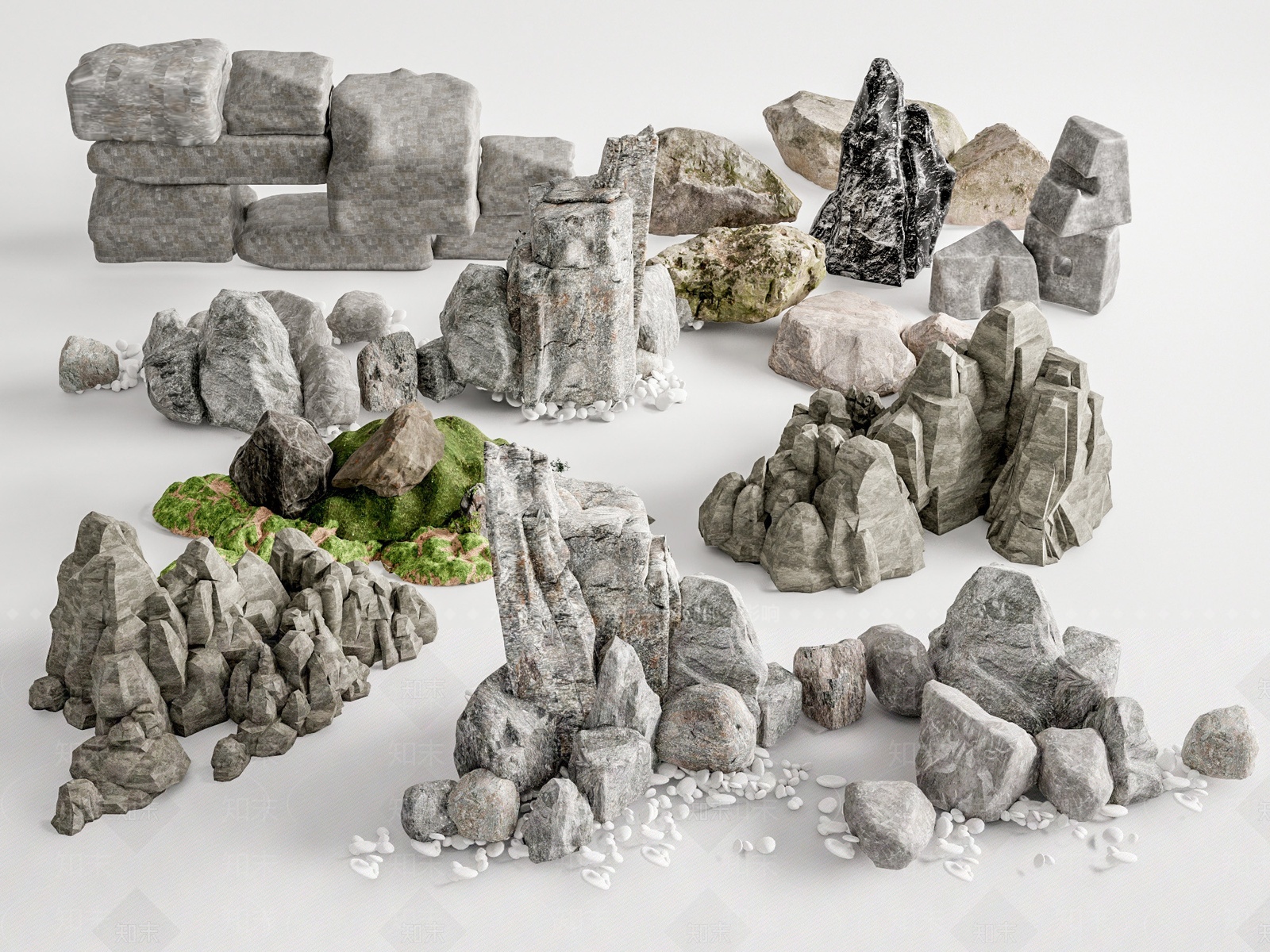 现代景观石头3D模型下载【ID:1207447615】