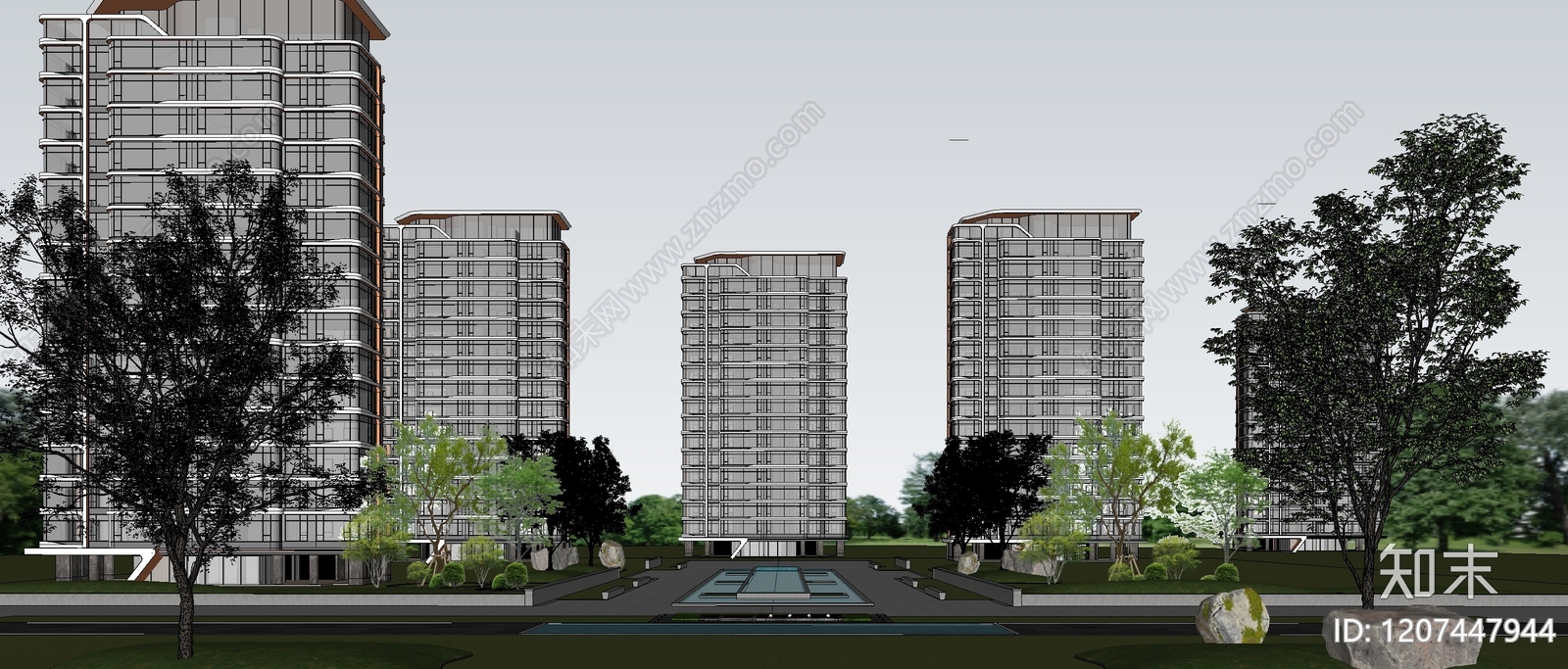 现代简约高层住宅SU模型下载【ID:1207447944】