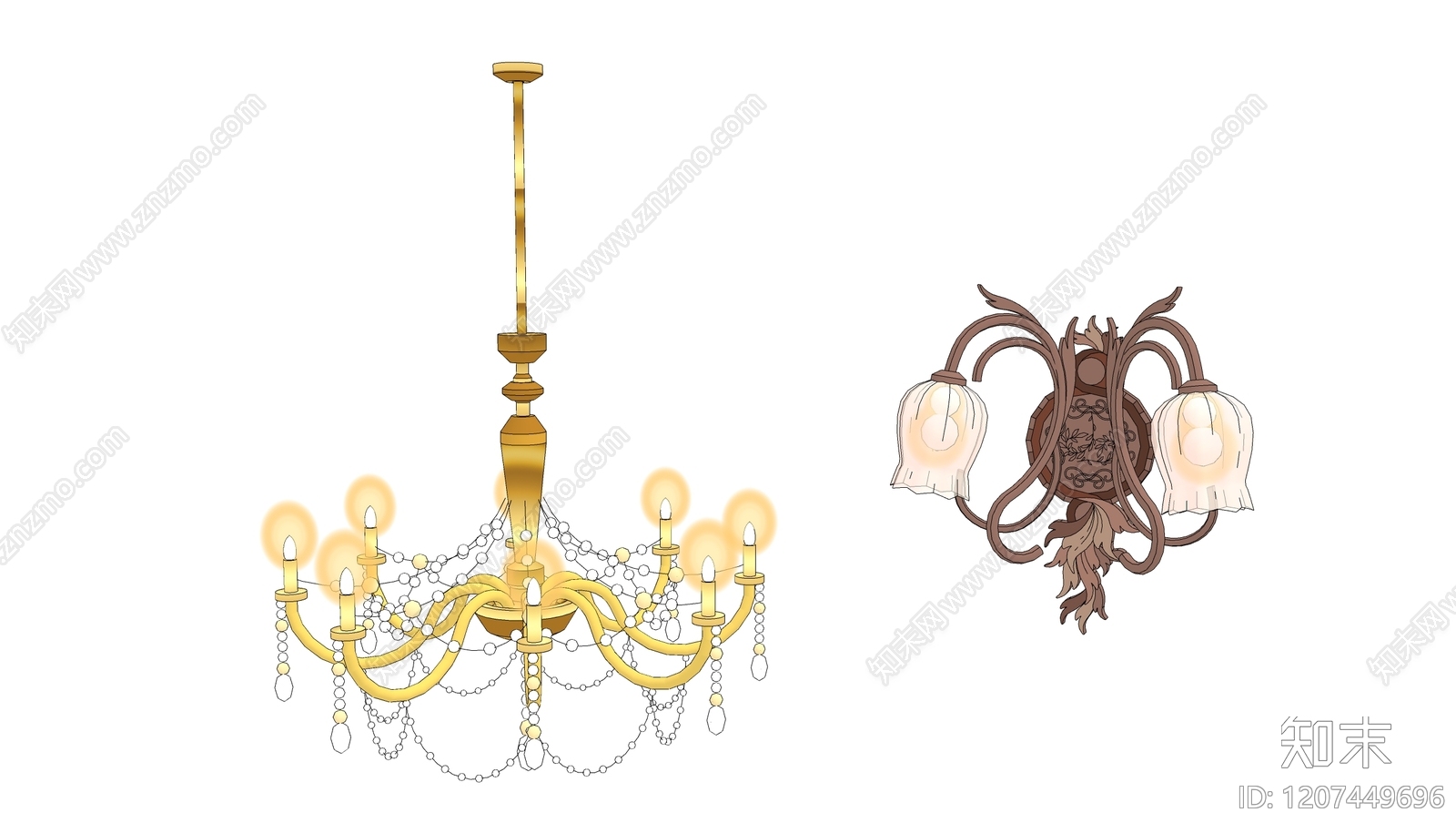 欧式简欧吊灯SU模型下载【ID:1207449696】