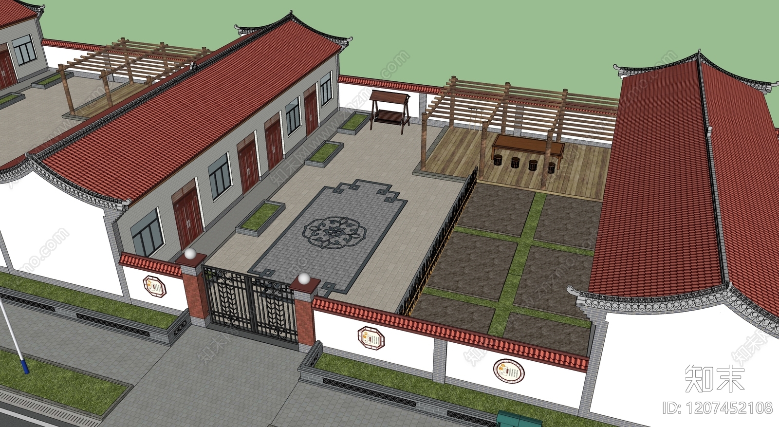 新中式现代乡村庭院SU模型下载【ID:1207452108】