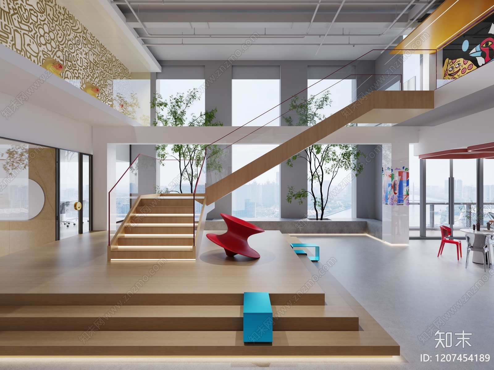 现代办公大厅3D模型下载【ID:1207454189】