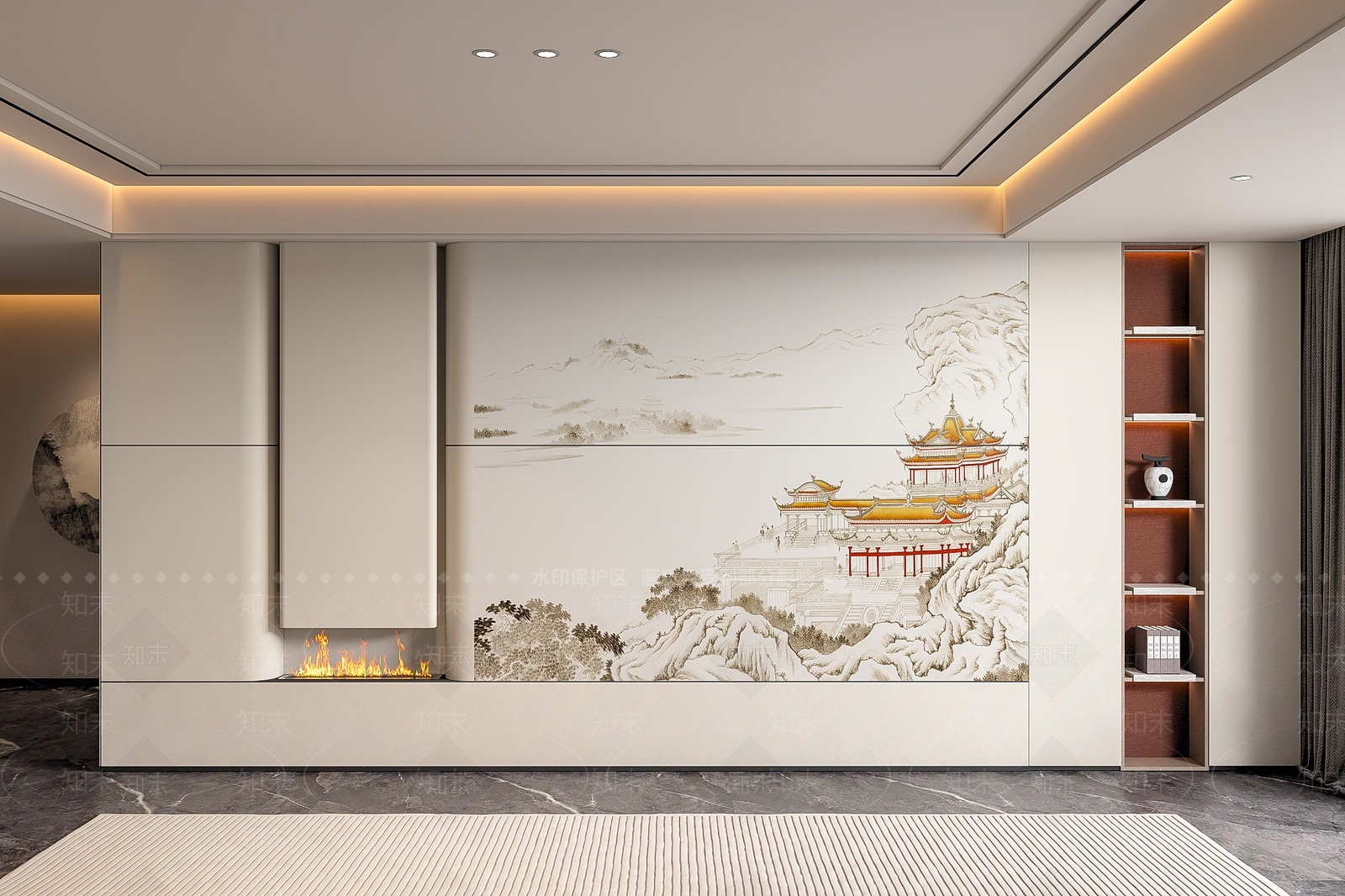 新中式客厅背景墙3D模型下载【ID:1207456599】