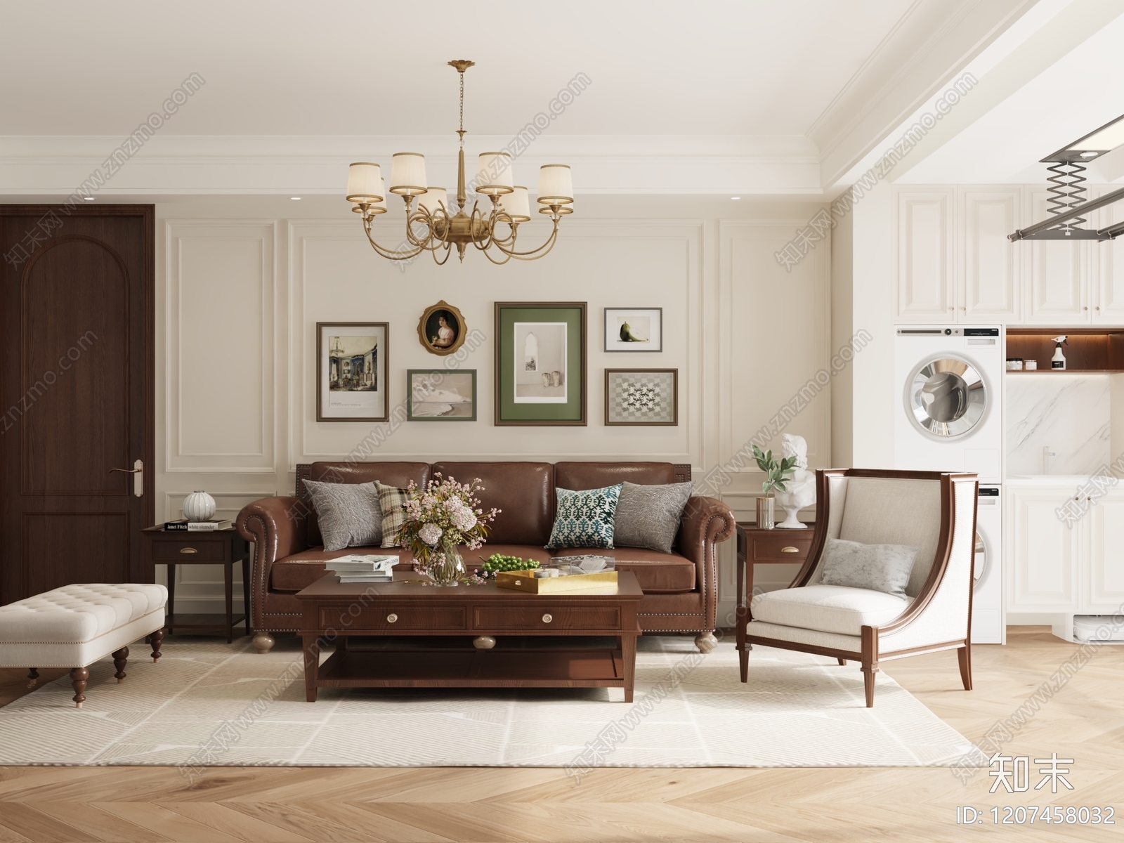 现代美式家居客厅3D模型下载【ID:1207458032】