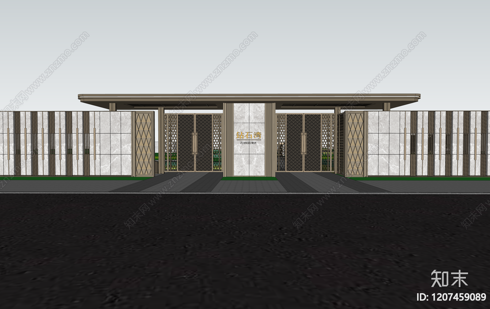 新中式现代小区景观SU模型下载【ID:1207459089】