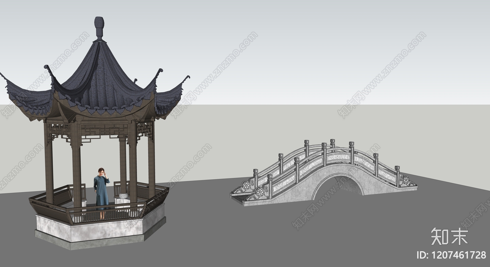 中式新中式景观桥SU模型下载【ID:1207461728】