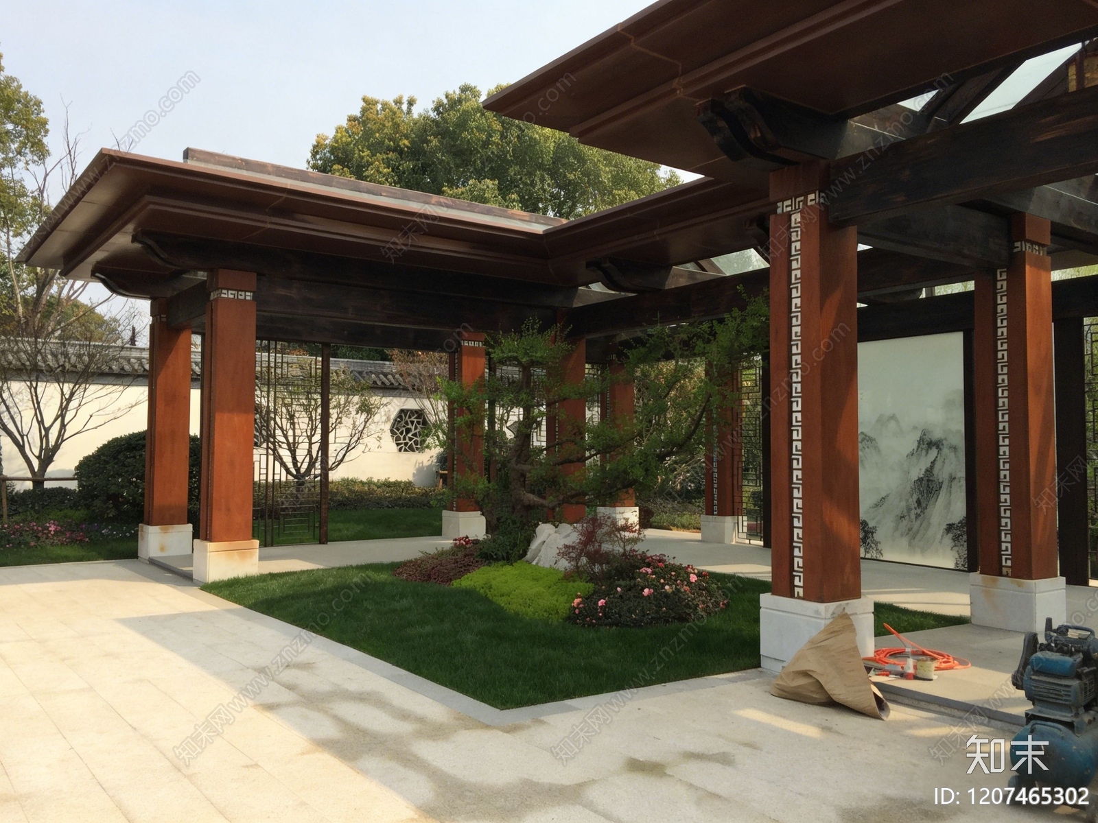 新中式中式廊架cad施工图下载【ID:1207465302】