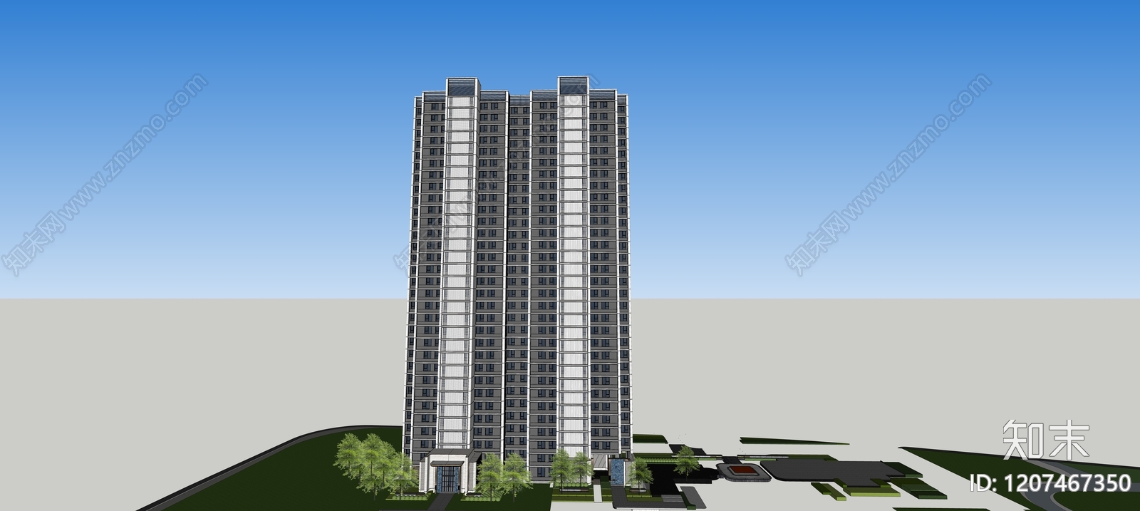 现代高层住宅SU模型下载【ID:1207467350】