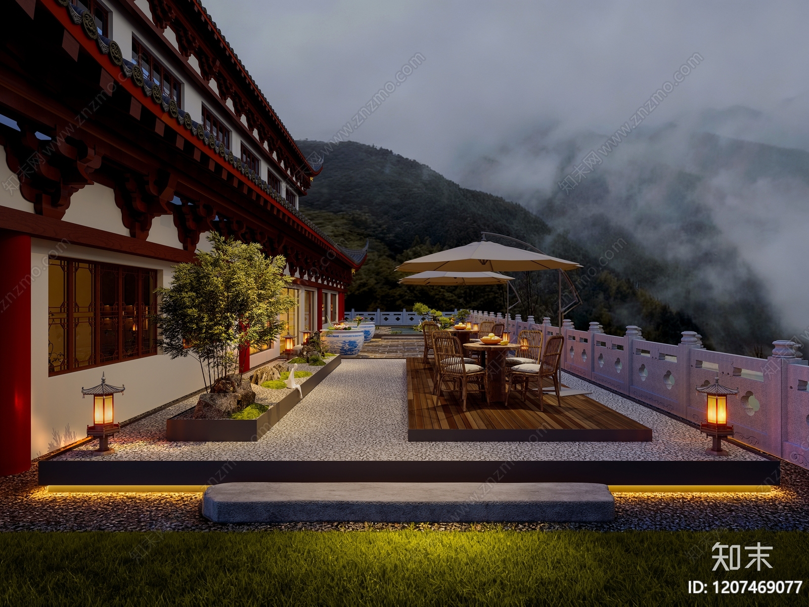 新中式禅意中庭3D模型下载【ID:1207469077】