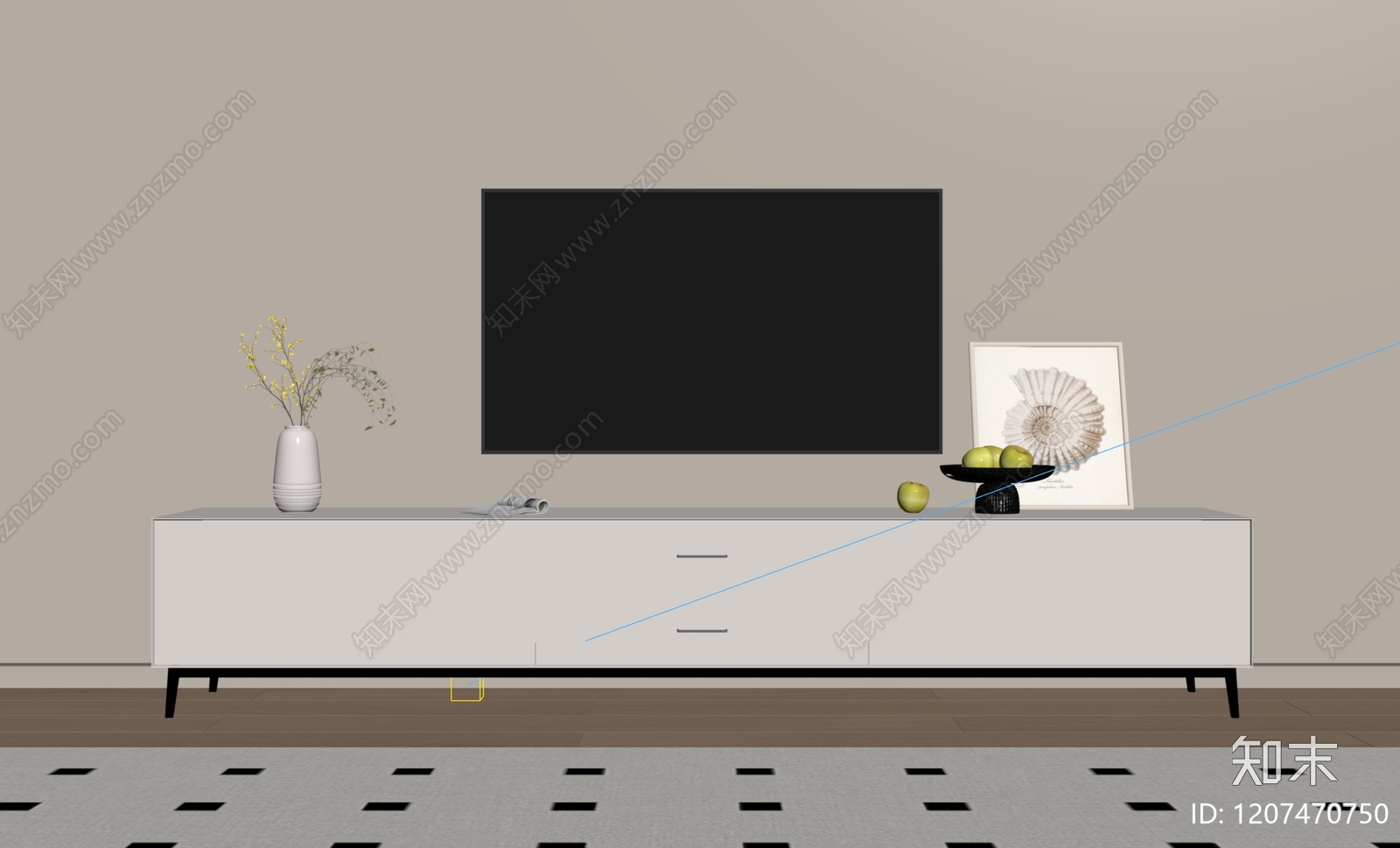 现代轻奢电视柜SU模型下载【ID:1207470750】