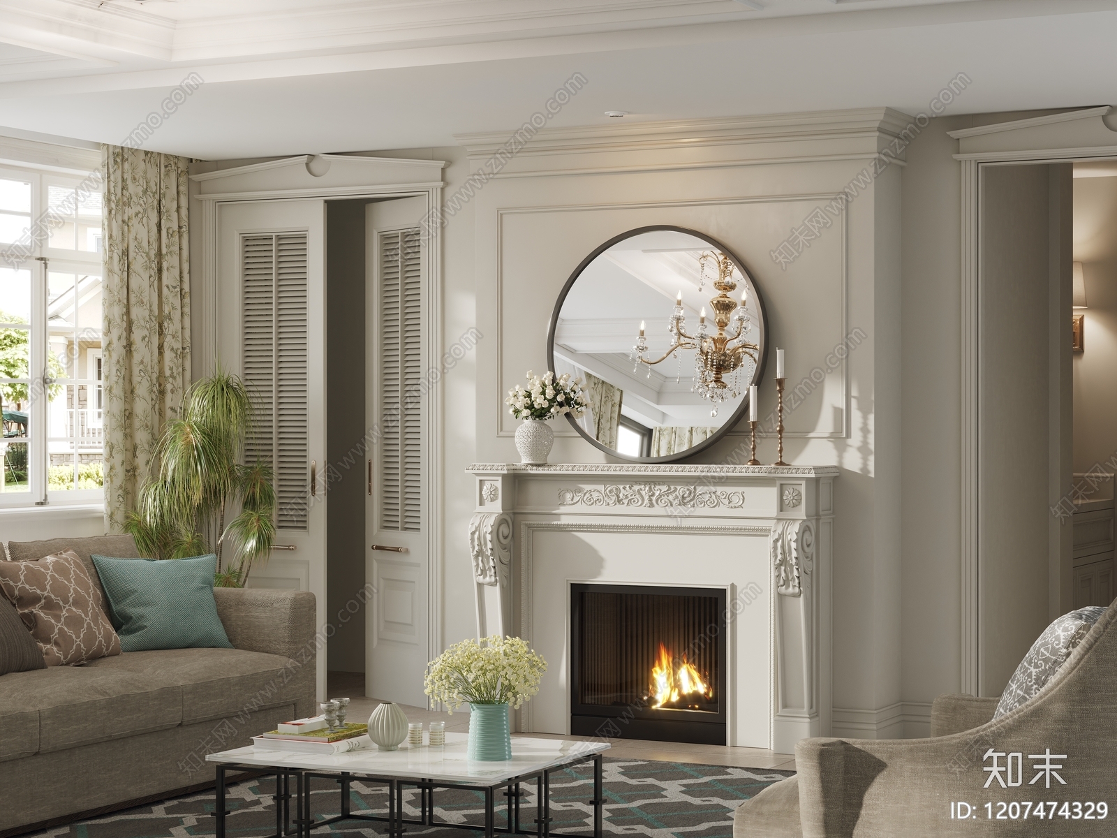 美式现代家居客厅3D模型下载【ID:1207474329】