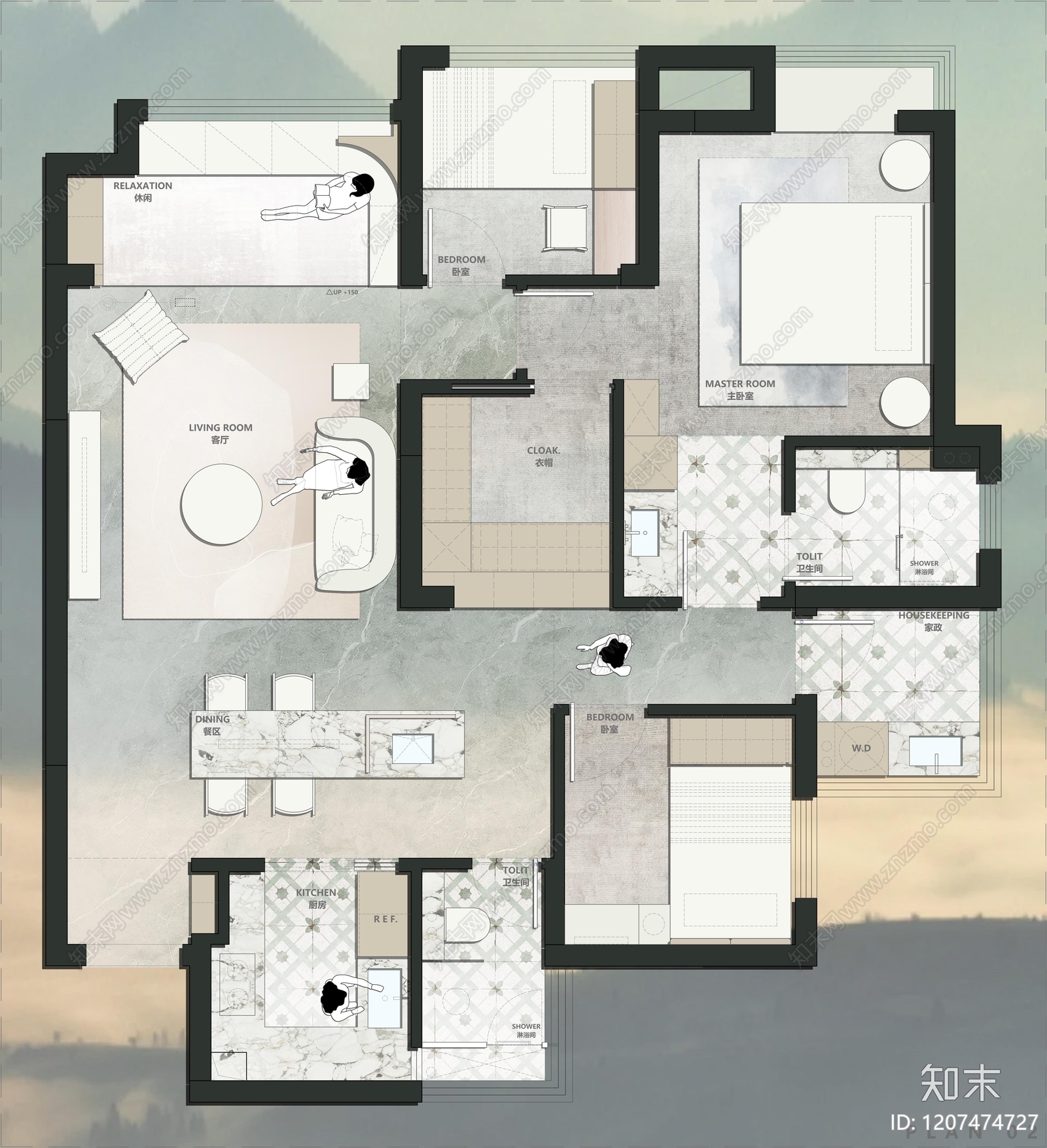 小户型平层cad施工图下载【ID:1207474727】